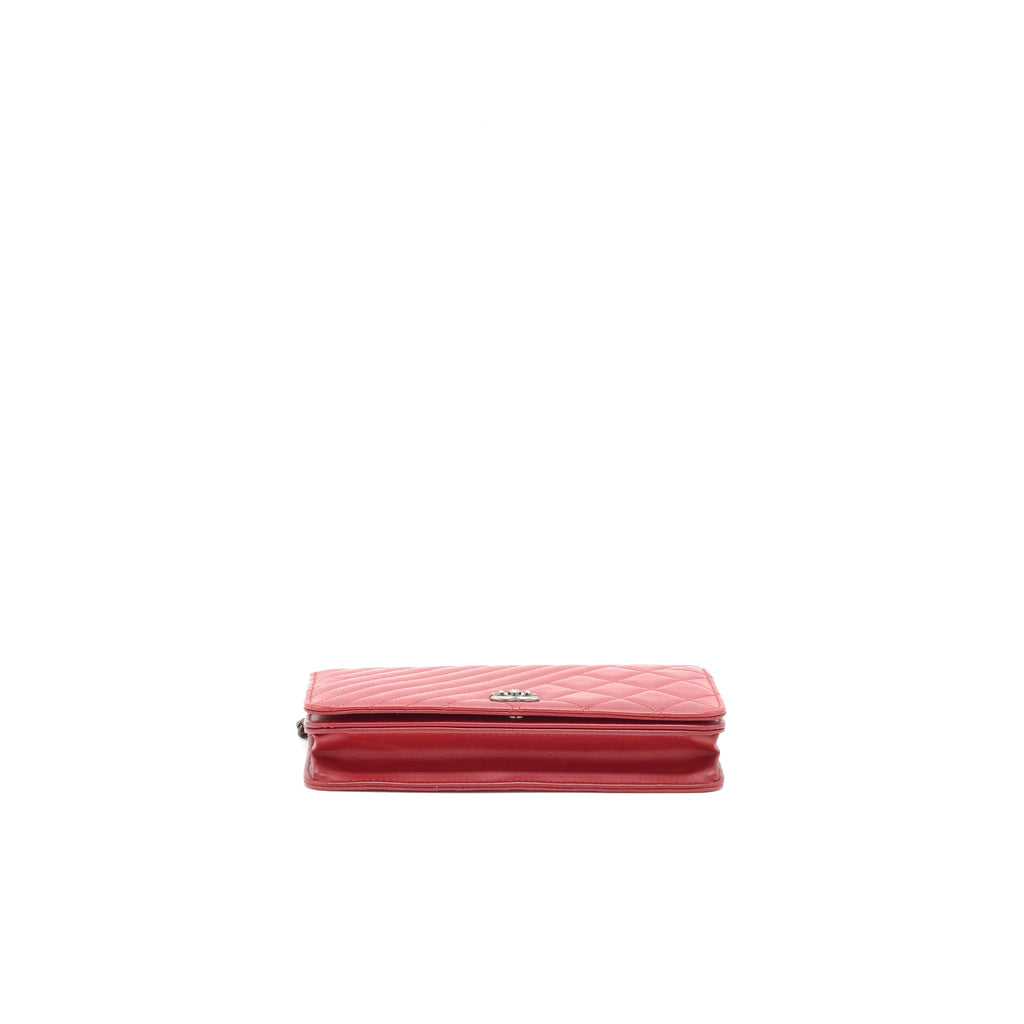CHANEL WALLET ON CHAIN RED CALFSKIN RUTHENIUM HARDWARE