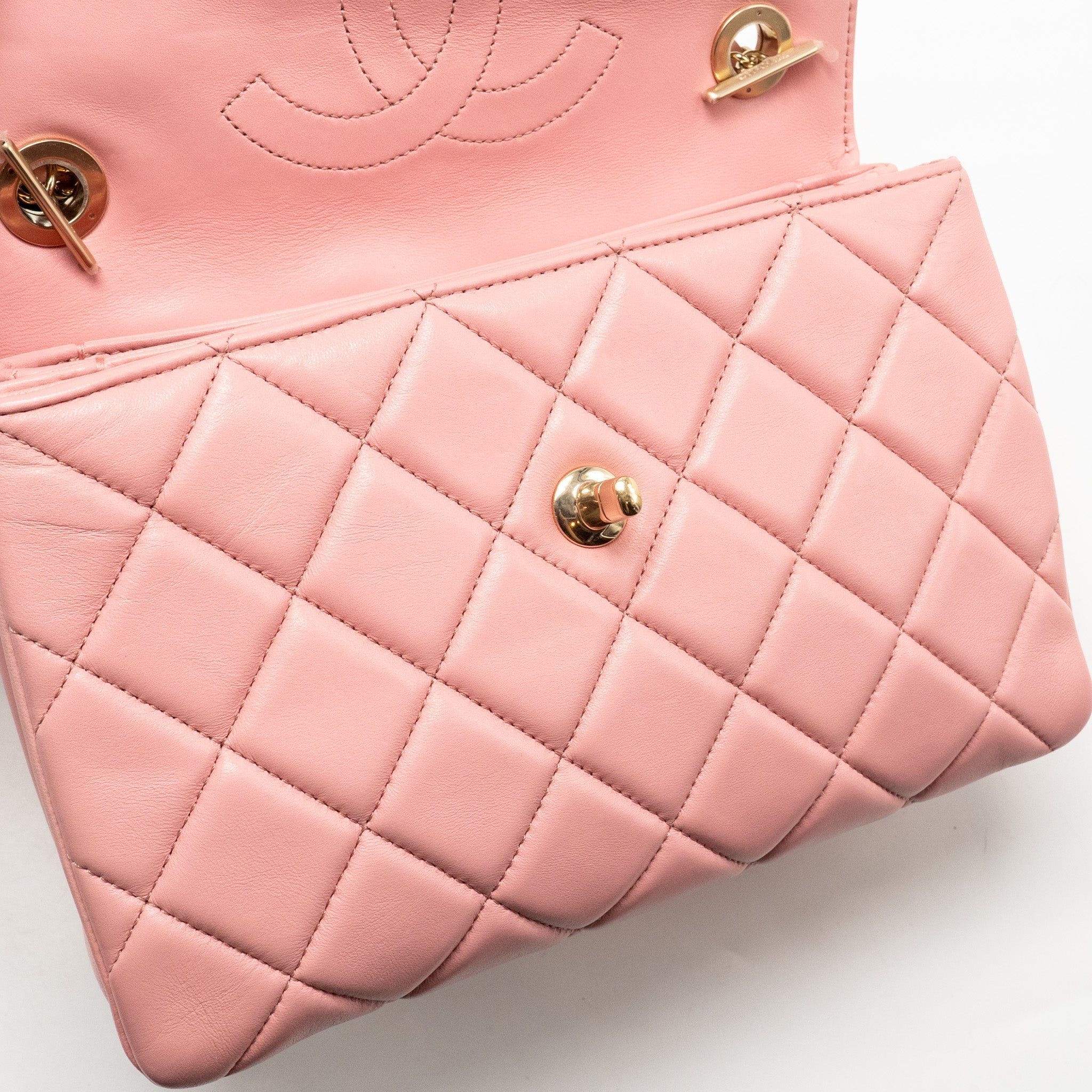 CHANEL TOP HANDLE TRENDY CC FLAP BAG LAMBSKIN PINK LGHW