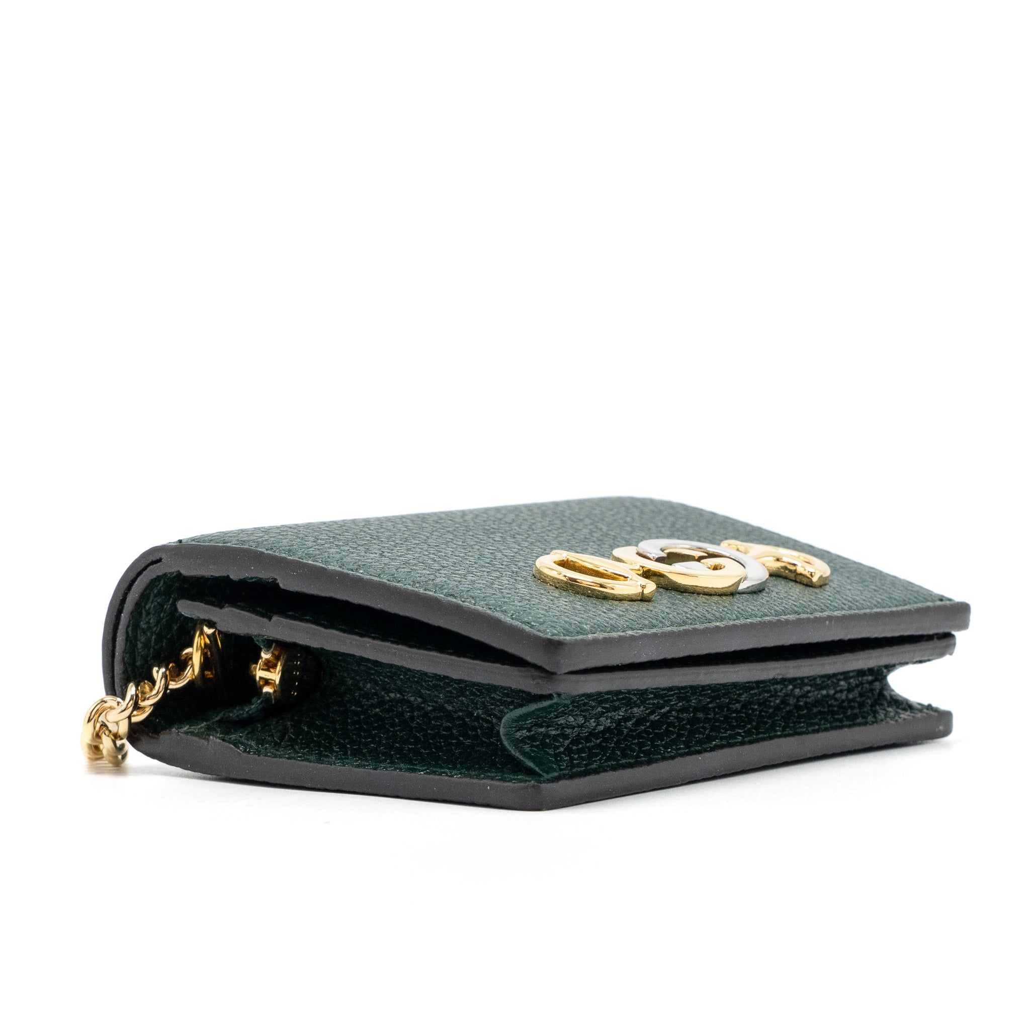 GUCCI ZUMI MINI WALLET WITH CHAIN CALFSKIN DARK GREEN GHW