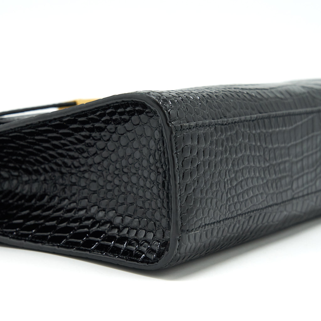 SAINT LAURENT/YSL MANHATTAN SHOULDER BAG SHINY CROC-EMBOSSED BLACK GHW