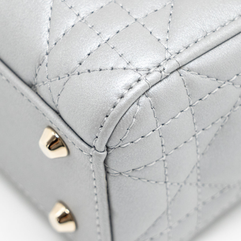 DIOR MINI LADY DIOR LAMBSKIN LIGHT GREY LGHW