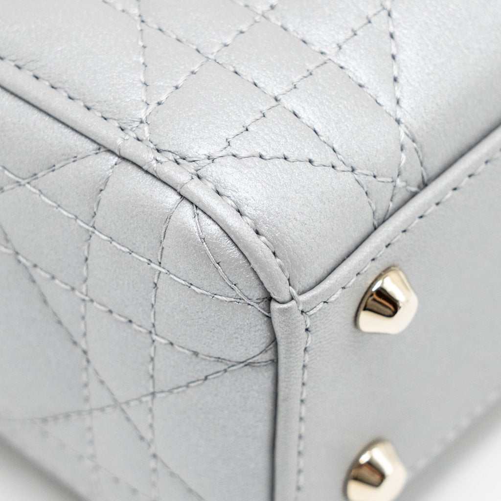 DIOR MINI LADY DIOR LAMBSKIN LIGHT GREY LGHW