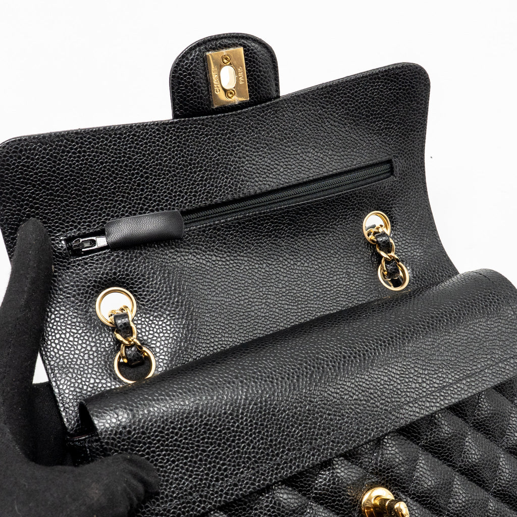 CHANEL SMALL CLASSIC DOUBLE FLAP BAG CAVIAR BLACK GHW (MICROCHIP)