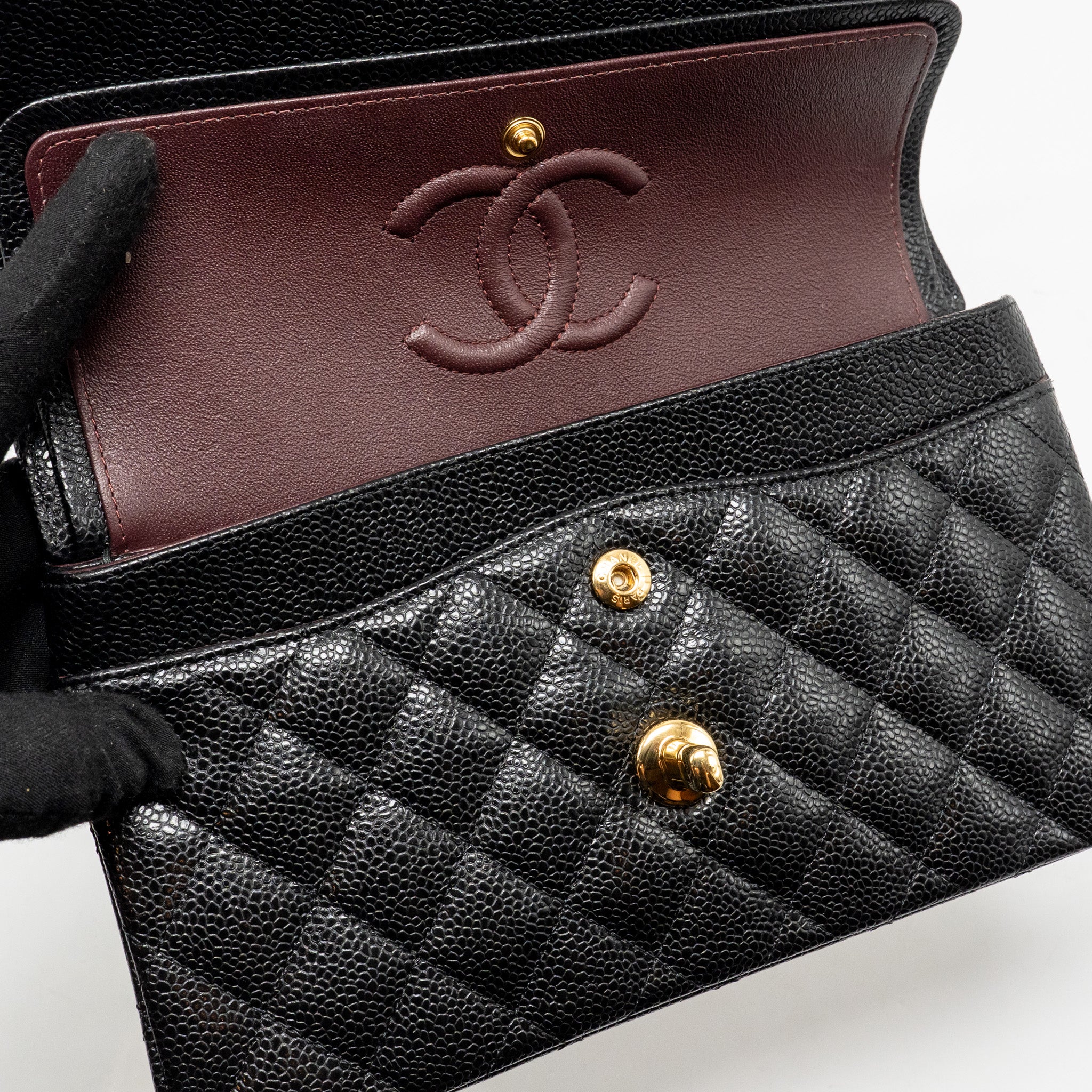 CHANEL SMALL CLASSIC DOUBLE FLAP BAG CAVIAR BLACK GHW (MICROCHIP)