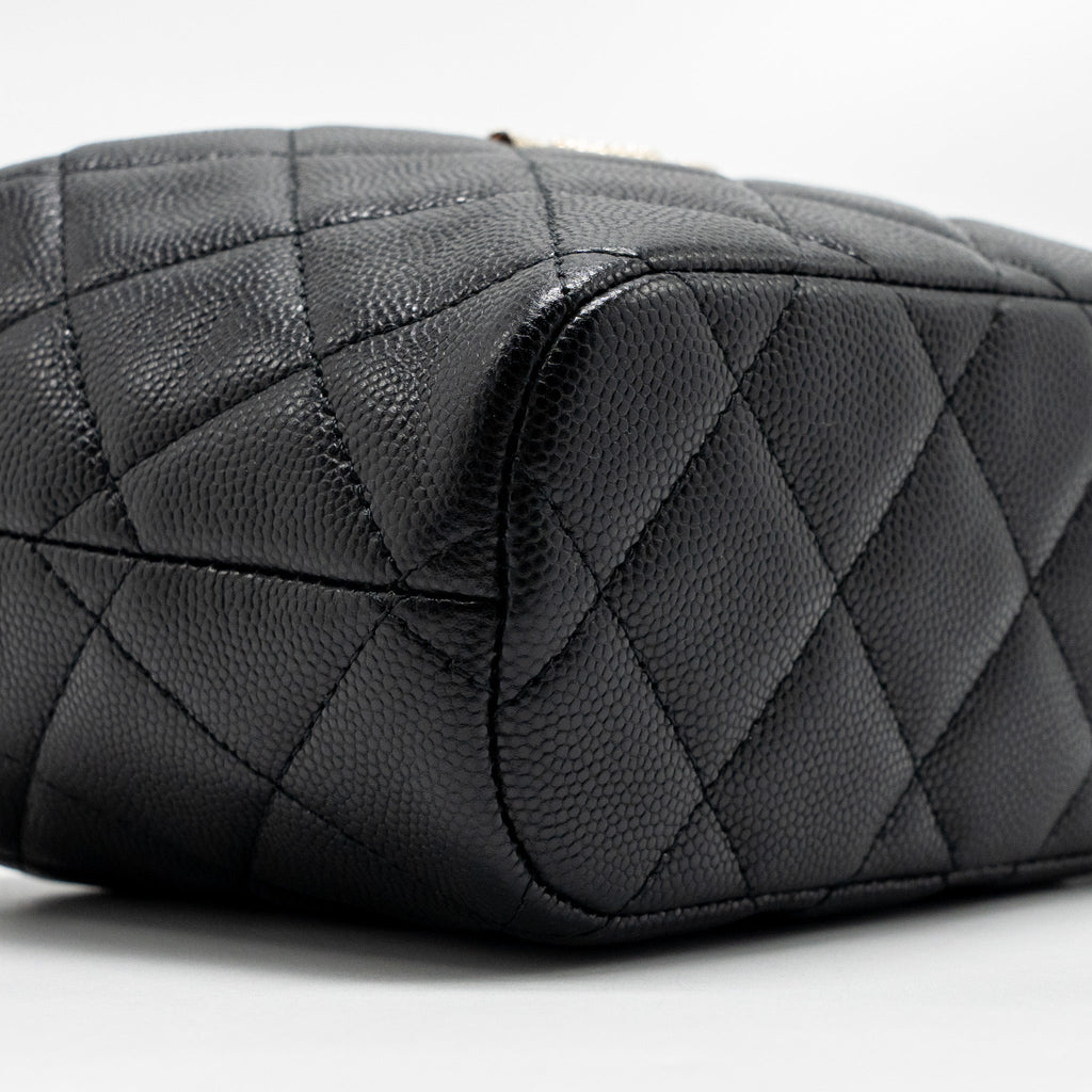 CHANEL 25C DETAIL LOGO QUILTED HOBO BAG CAVIAR BLACK GHW (MICROCHIP)