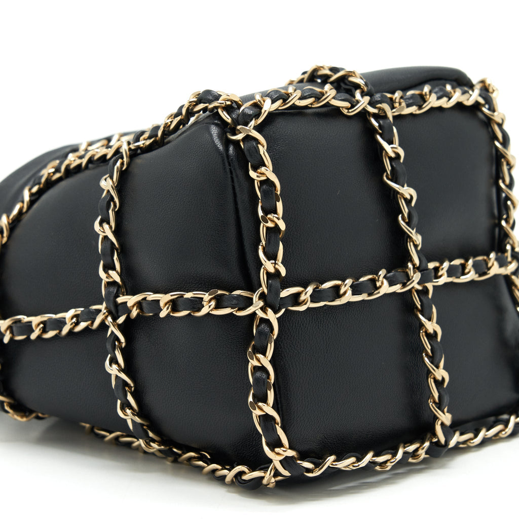 CHANEL 21C BUCKET CHAINS LAMBSKIN BLACK LGHW