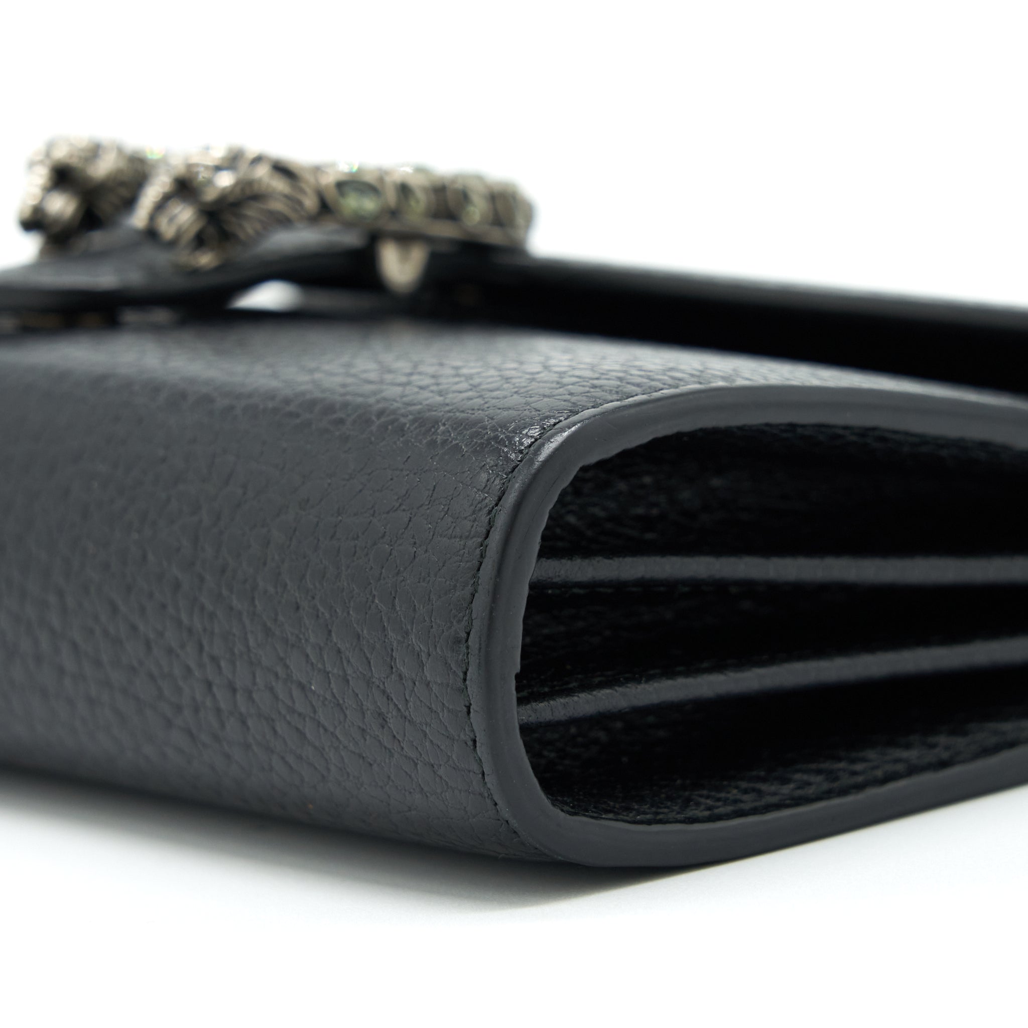 GUCCI MINI DIONYSUS WALLET ON CHAIN GRAINED CALFSKIN BLACK SHW