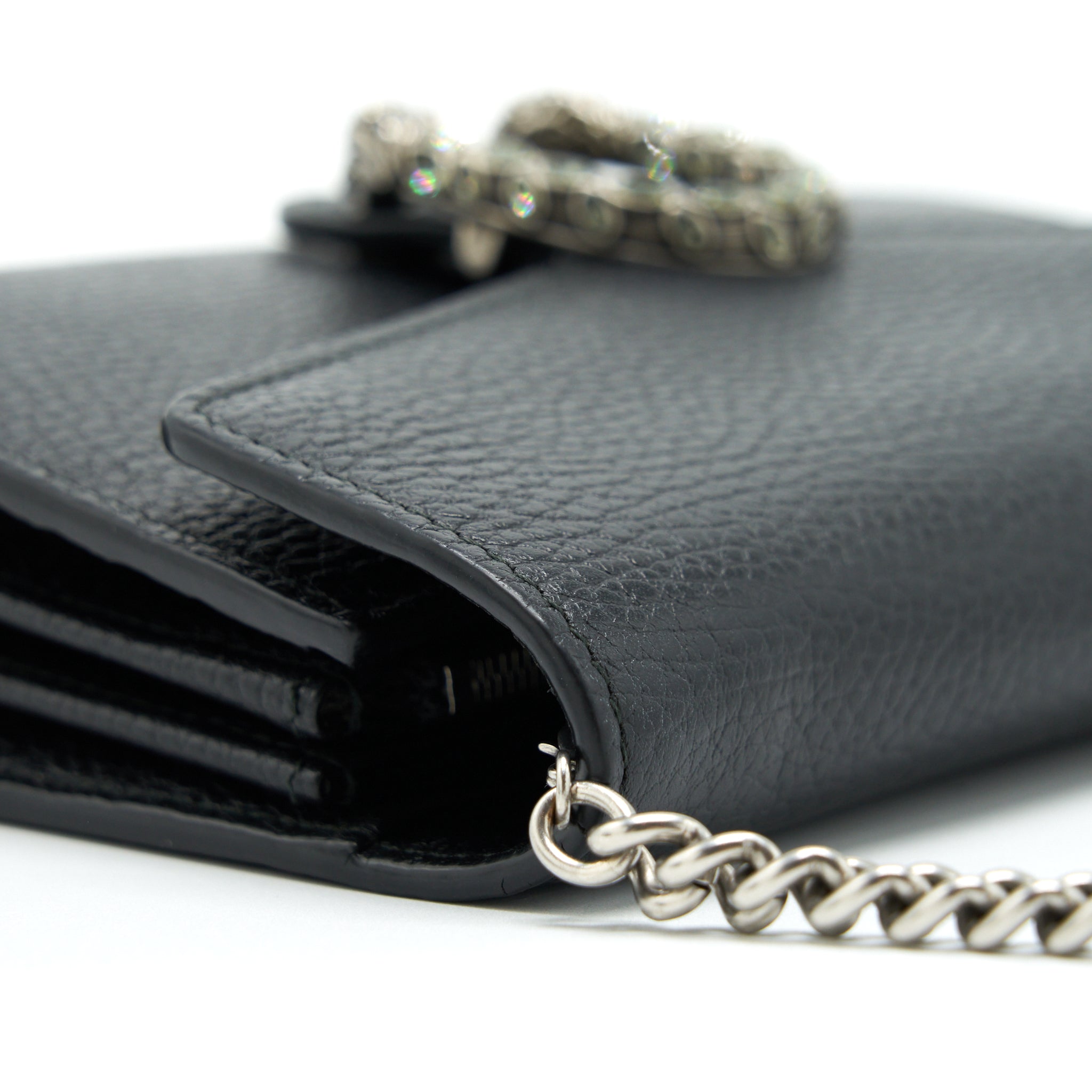 GUCCI MINI DIONYSUS WALLET ON CHAIN GRAINED CALFSKIN BLACK SHW
