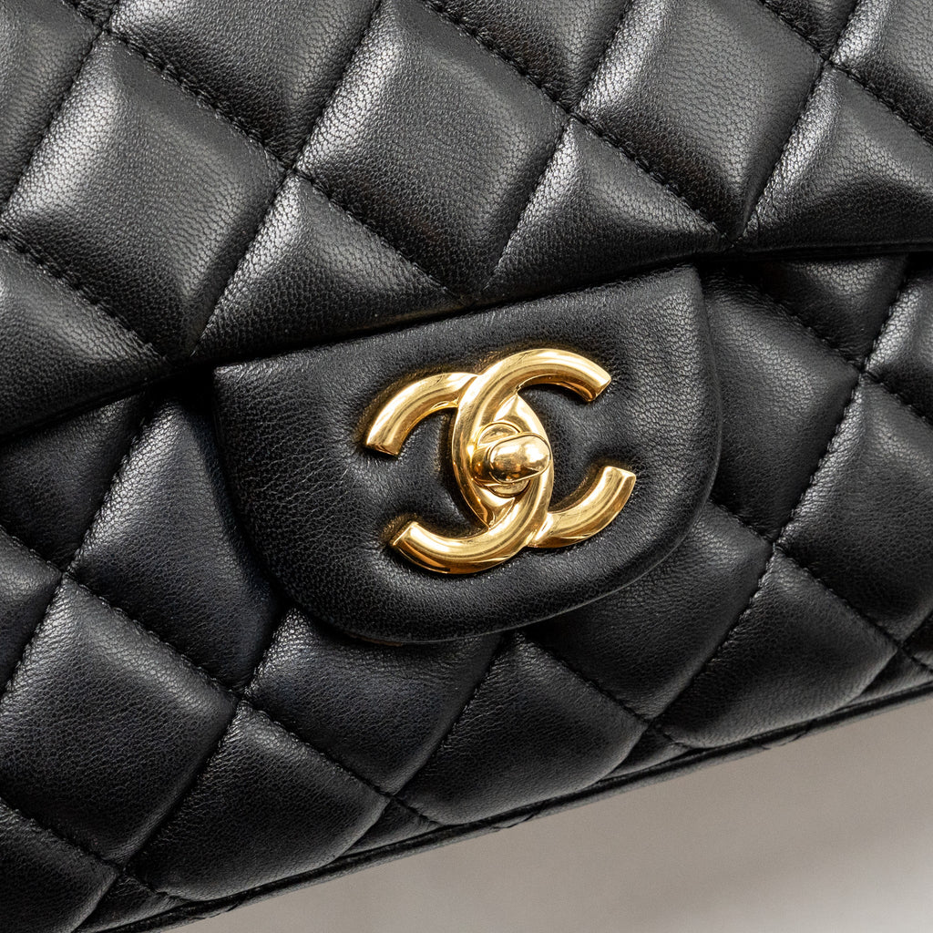 CHANEL MAXI SINGLE FLAP BAG LAMBSKIN BLACK GHW