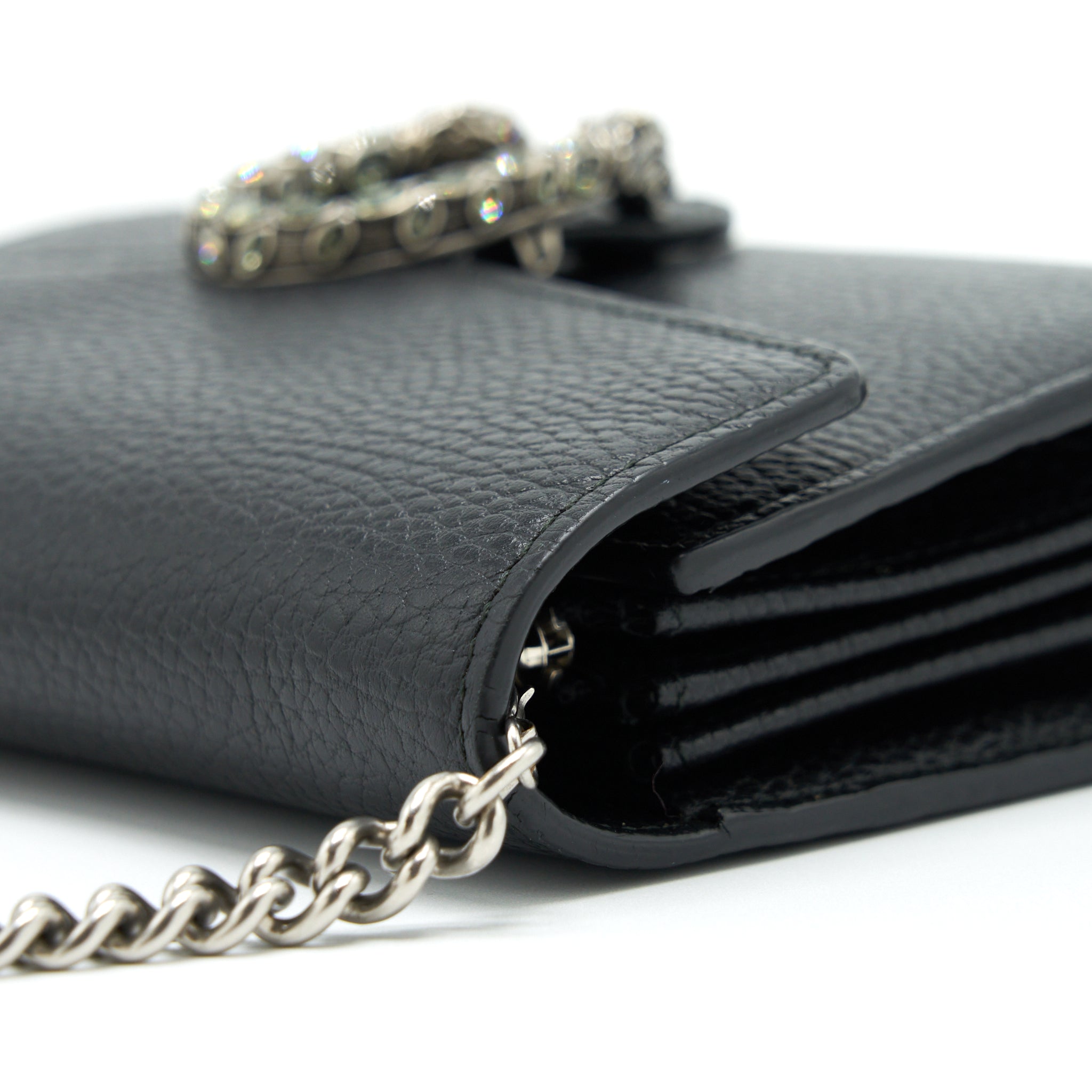 GUCCI MINI DIONYSUS WALLET ON CHAIN GRAINED CALFSKIN BLACK SHW