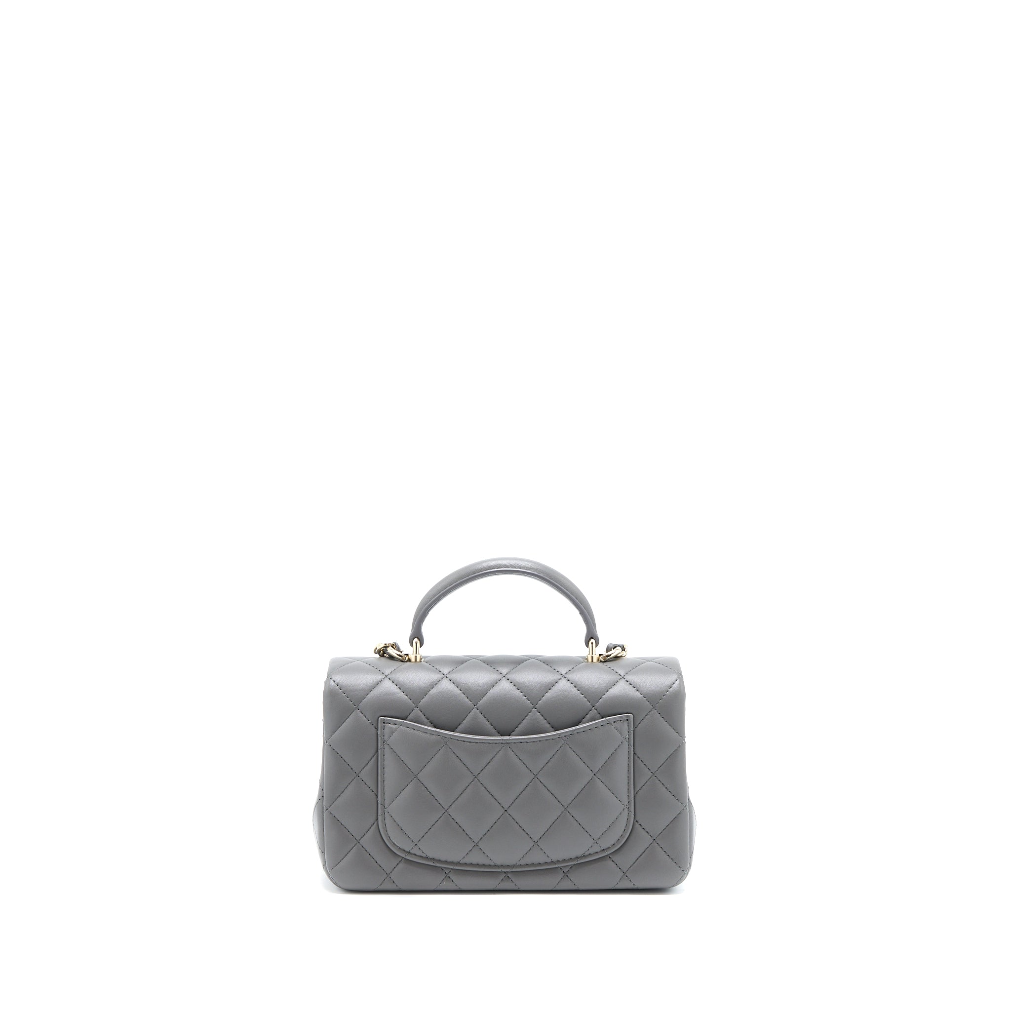 CHANEL TOP HANDLE MINI RECTANGULAR FLAP BAG LAMBSKIN GREY LGHW (MICROCHIP)