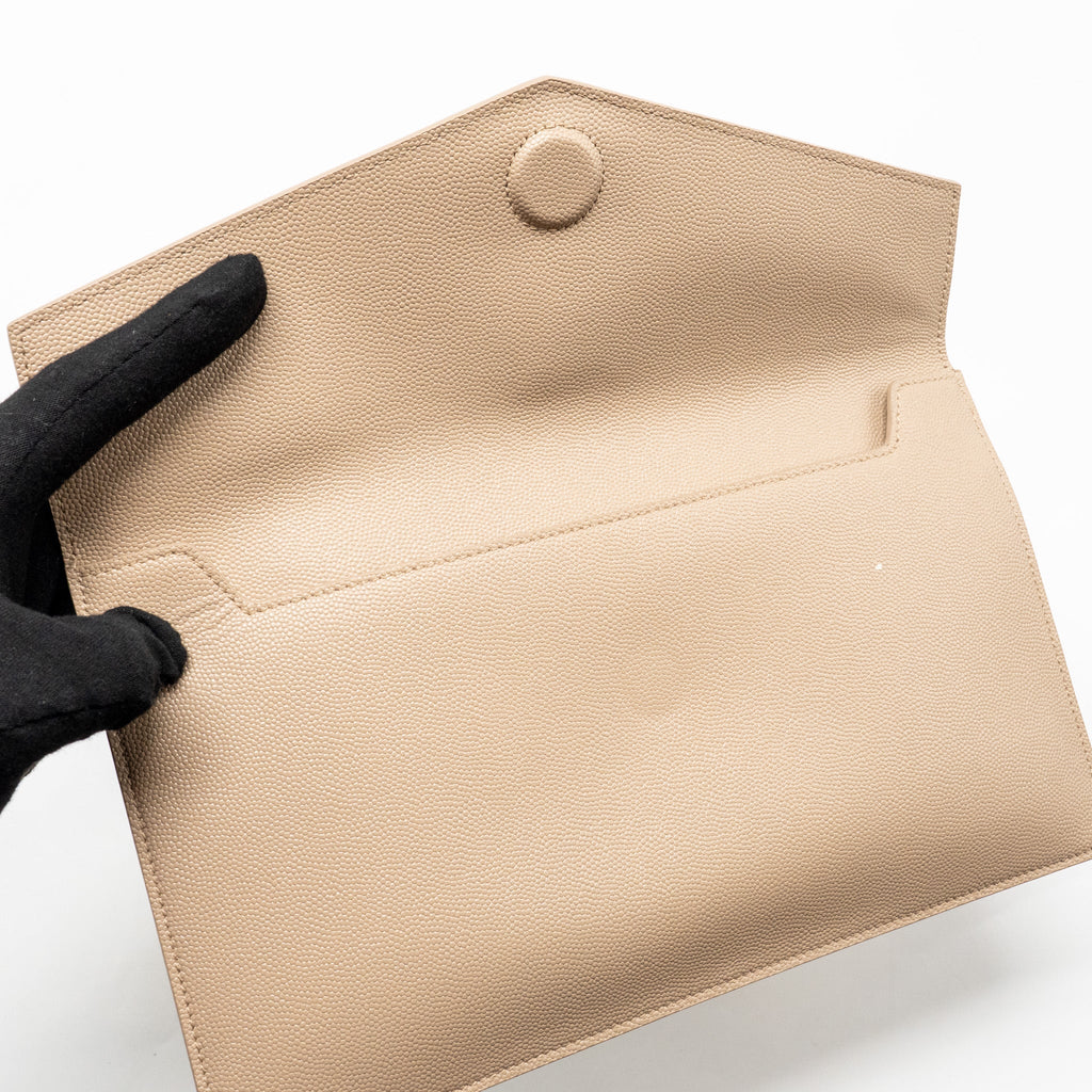 SAINT LAURENT UPTOWN CLUTCH GRAINED CALFSKIN BEIGE GHW