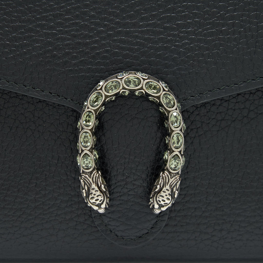 GUCCI MINI DIONYSUS WALLET ON CHAIN GRAINED CALFSKIN BLACK SHW