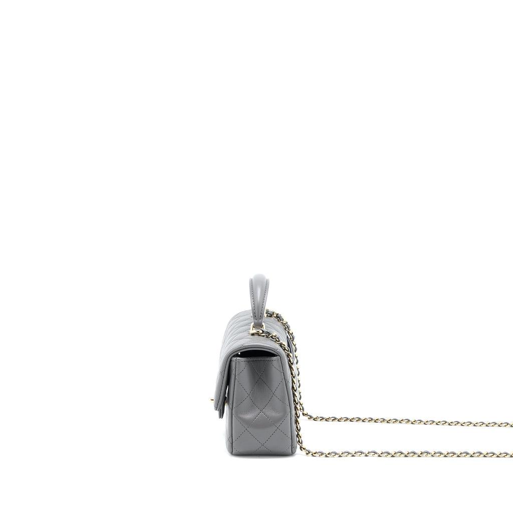 CHANEL TOP HANDLE MINI RECTANGULAR FLAP BAG LAMBSKIN GREY LGHW (MICROCHIP)