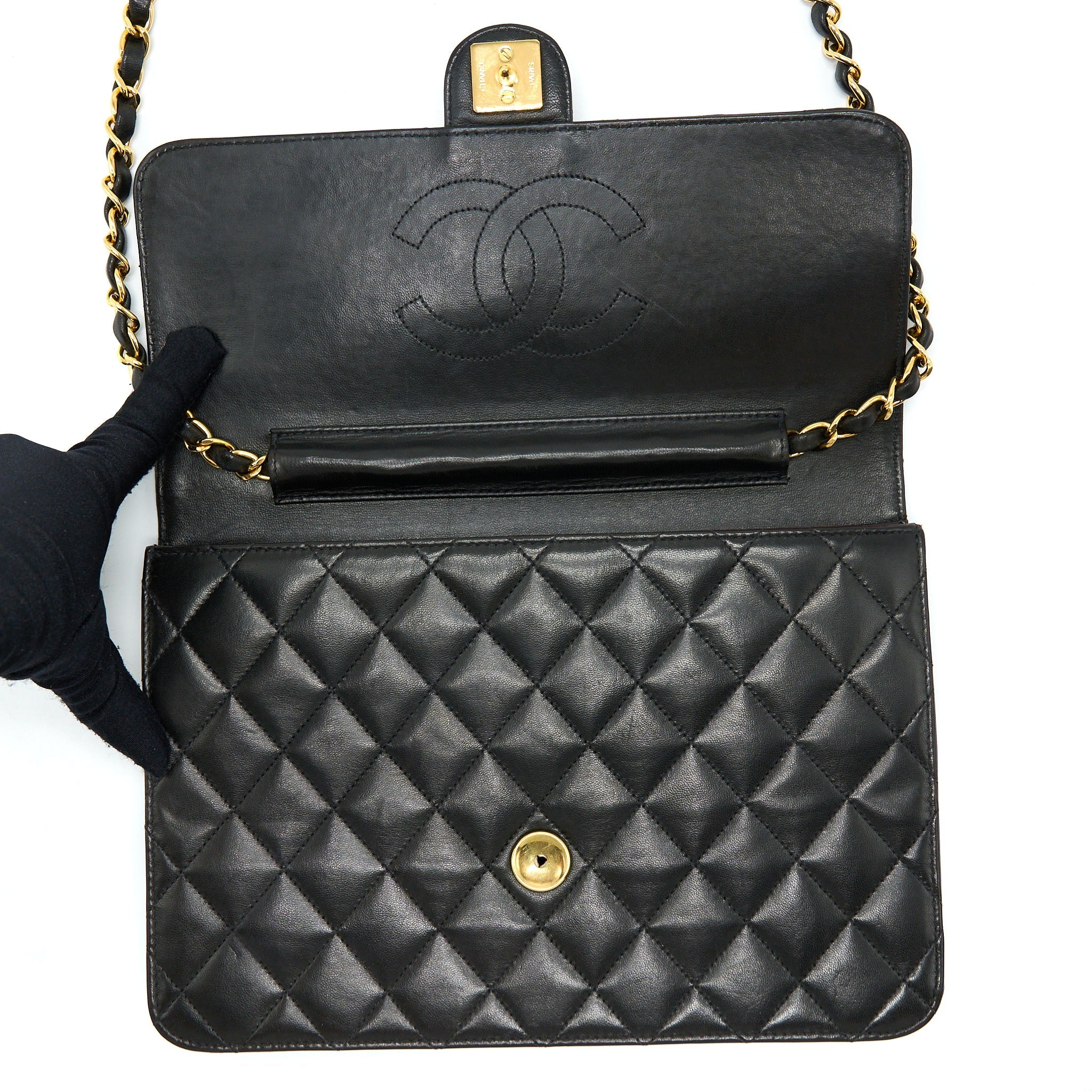 CHANEL VINTAGE FLAP BAG LAMBSKIN BLACK GHW