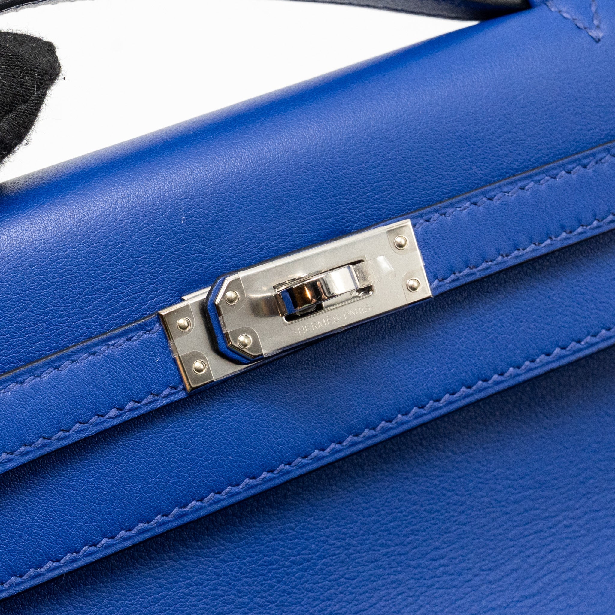 HERMES KELLY POCHETTE SWIFT BLUE ELECTRIC SHW