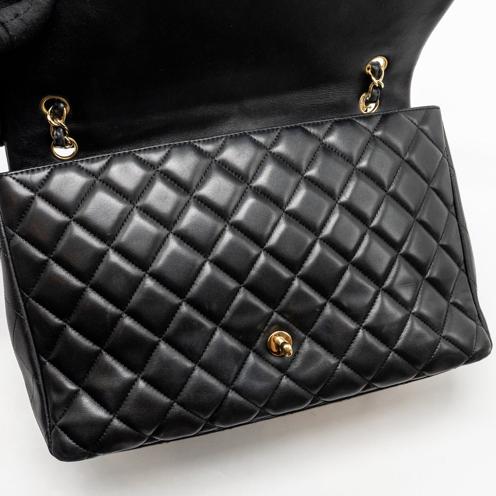 CHANEL MAXI SINGLE FLAP BAG LAMBSKIN BLACK GHW