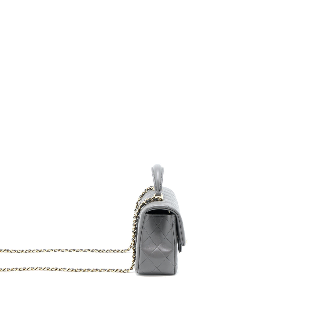 CHANEL TOP HANDLE MINI RECTANGULAR FLAP BAG LAMBSKIN GREY LGHW (MICROCHIP)