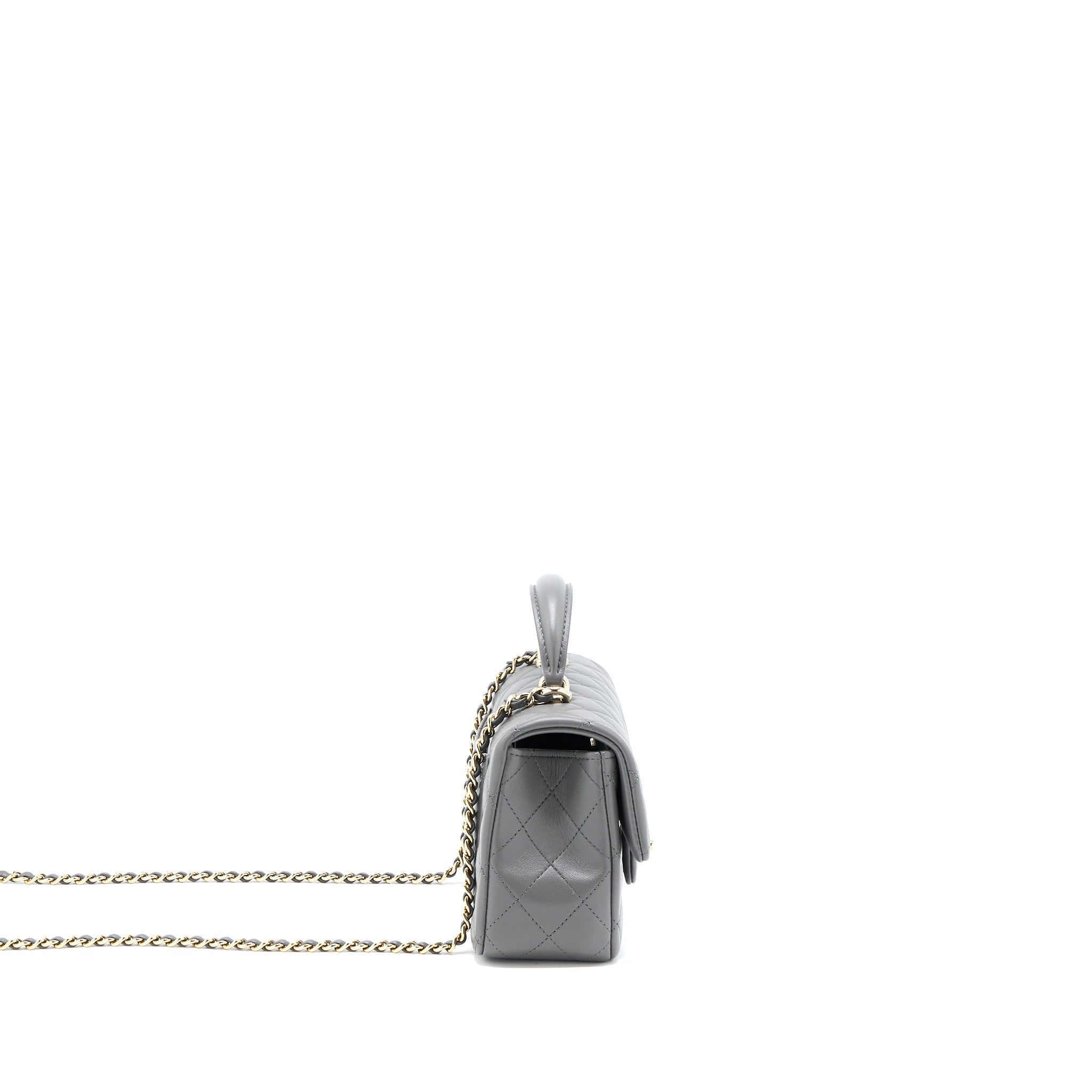 CHANEL TOP HANDLE MINI RECTANGULAR FLAP BAG LAMBSKIN GREY LGHW (MICROCHIP)