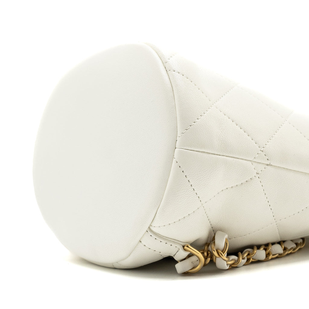 CHANEL ROUND HANDLE BUCKET BACKPACK LAMBSKIN WHITE GHW