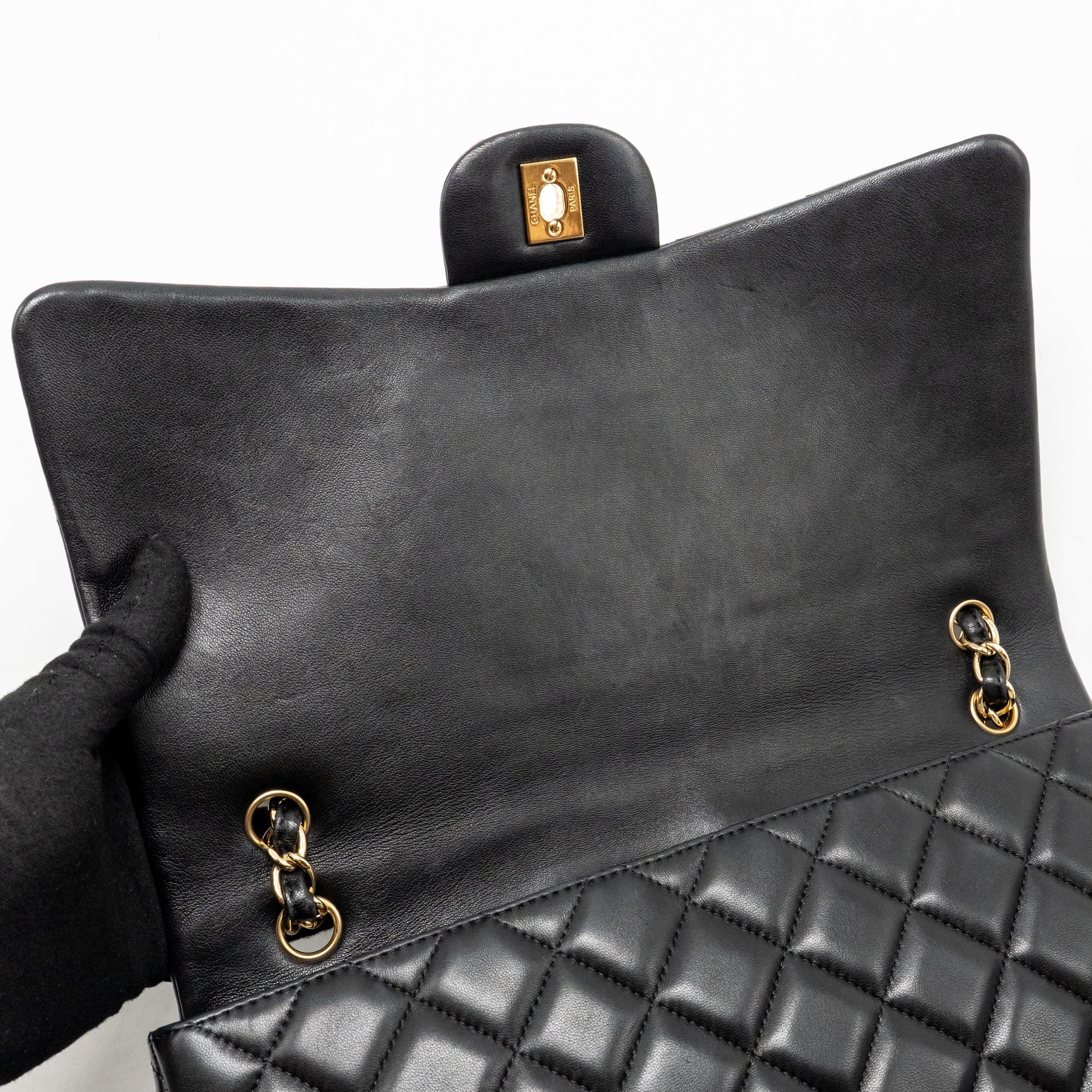 CHANEL MAXI SINGLE FLAP BAG LAMBSKIN BLACK GHW