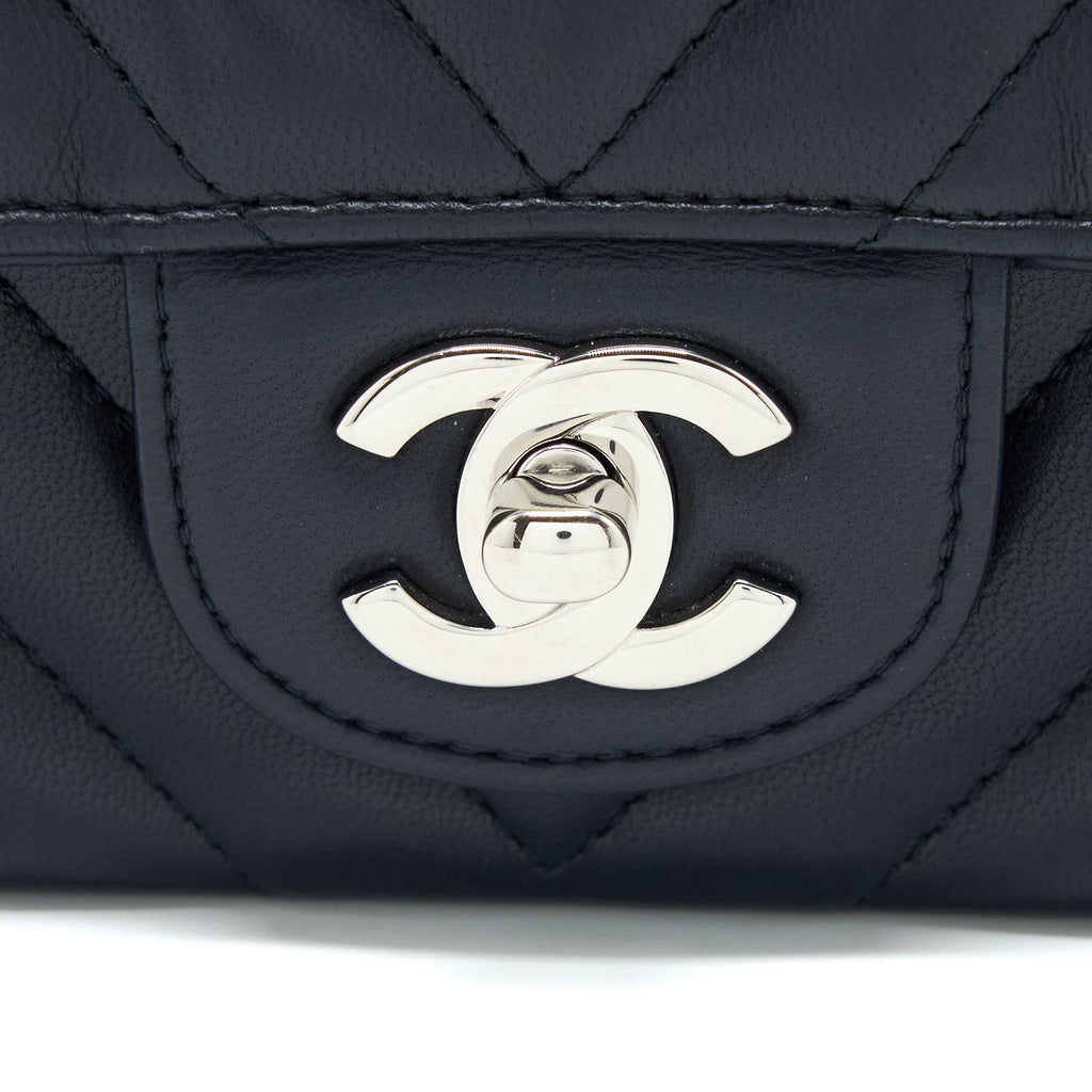 CHANEL MINI RECTANGULAR FLAP BAG CHEVRON LAMBSKIN NAVY SHW
