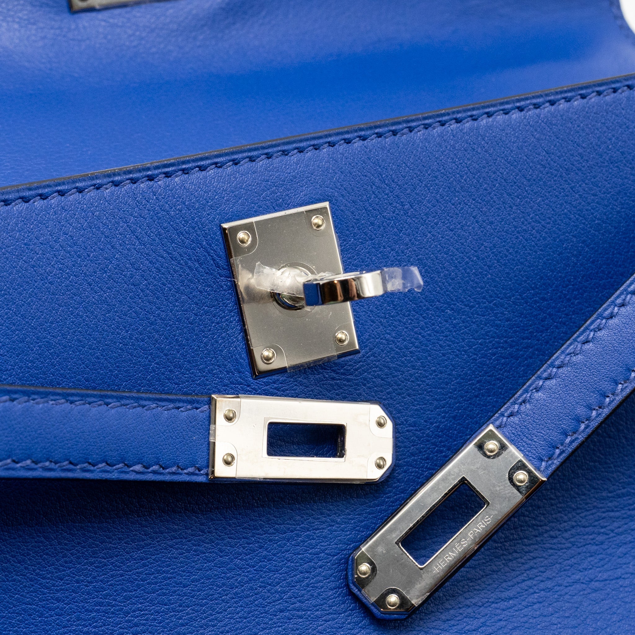 HERMES KELLY POCHETTE SWIFT BLUE ELECTRIC SHW