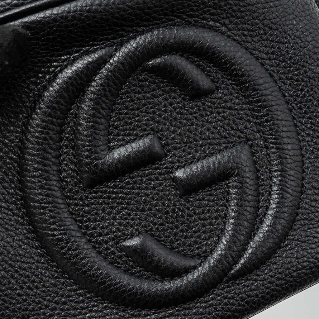 GUCCI SOHO DISCO CAMERA BAG GRAINED CALFSKIN BLACK GHW