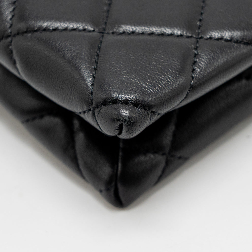 CHANEL CLUTCH WITH CRYSTAL/PEARL CHARMS LAMBSKIN BLACK LGHW
