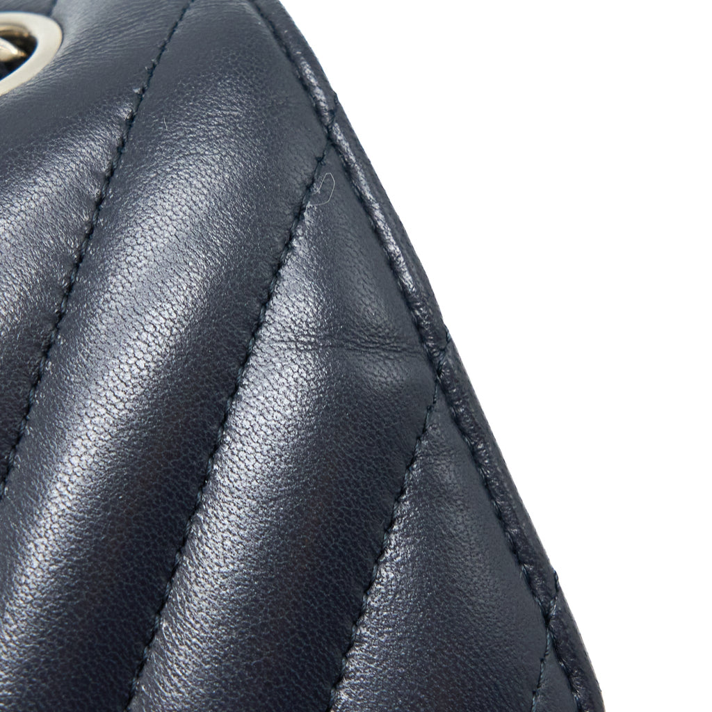 CHANEL MINI RECTANGULAR FLAP BAG CHEVRON LAMBSKIN NAVY SHW