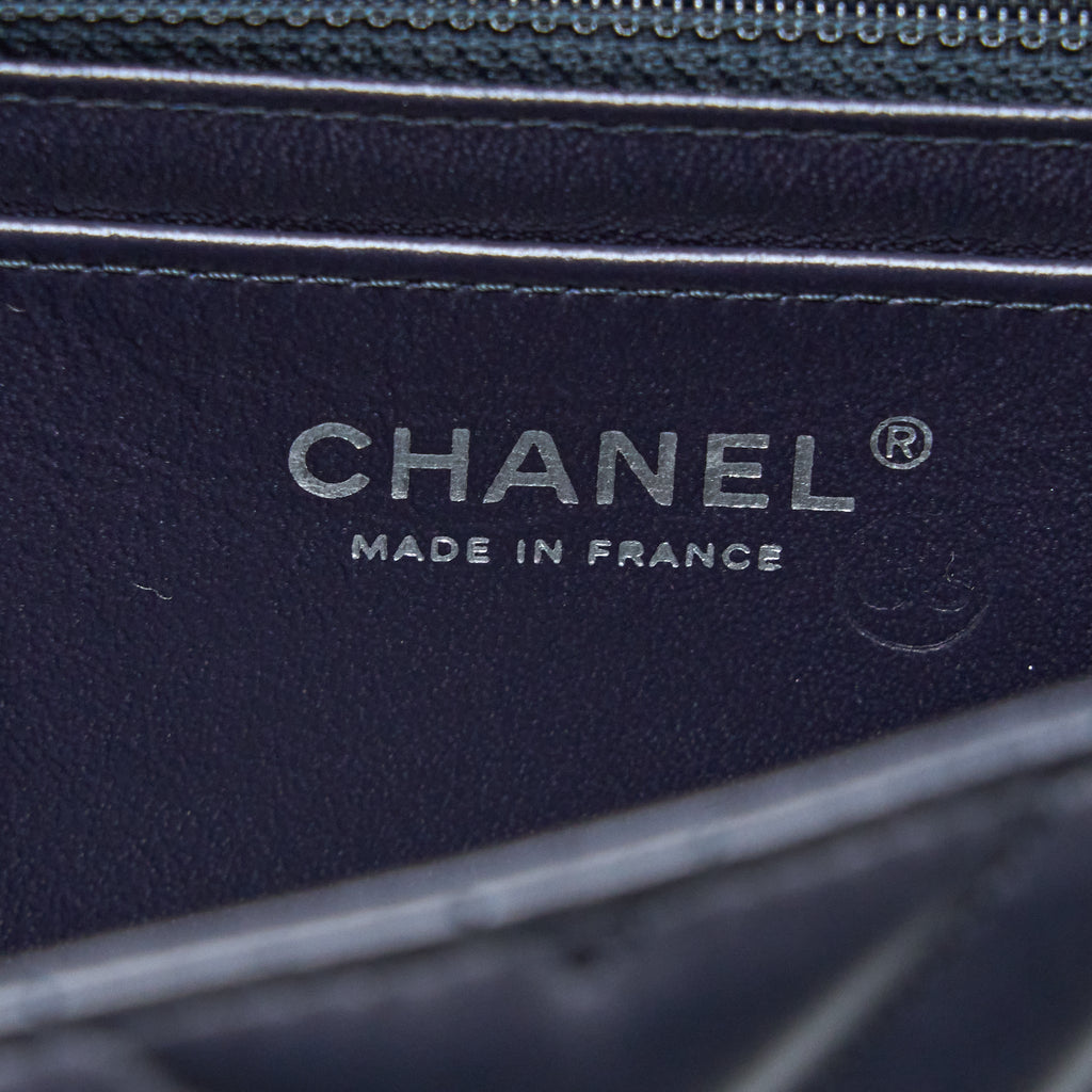 CHANEL MINI RECTANGULAR FLAP BAG CHEVRON LAMBSKIN NAVY SHW