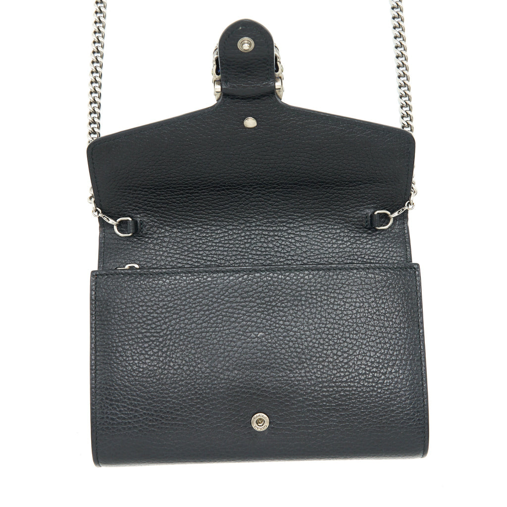 GUCCI MINI DIONYSUS WALLET ON CHAIN GRAINED CALFSKIN BLACK SHW