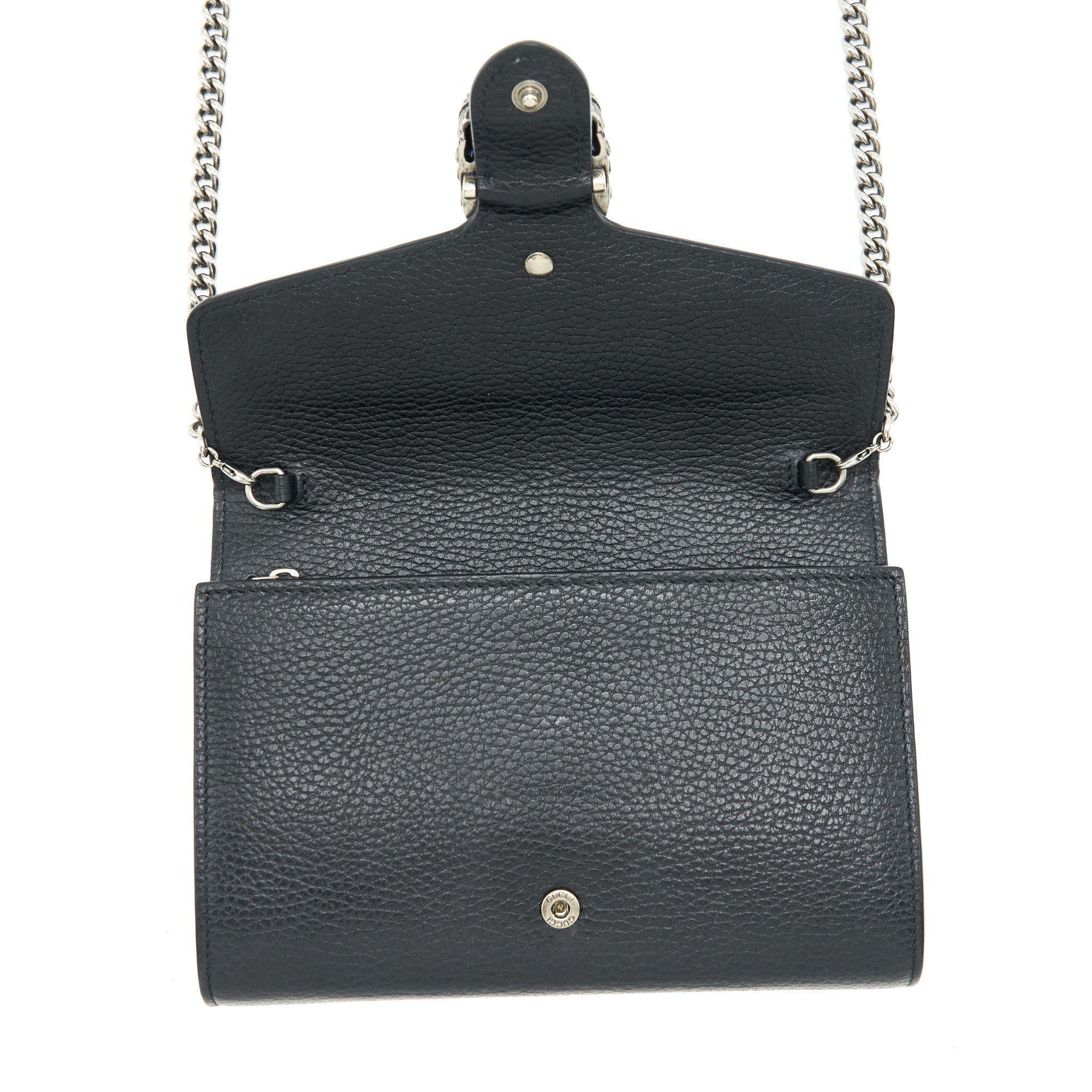 GUCCI MINI DIONYSUS WALLET ON CHAIN GRAINED CALFSKIN BLACK SHW
