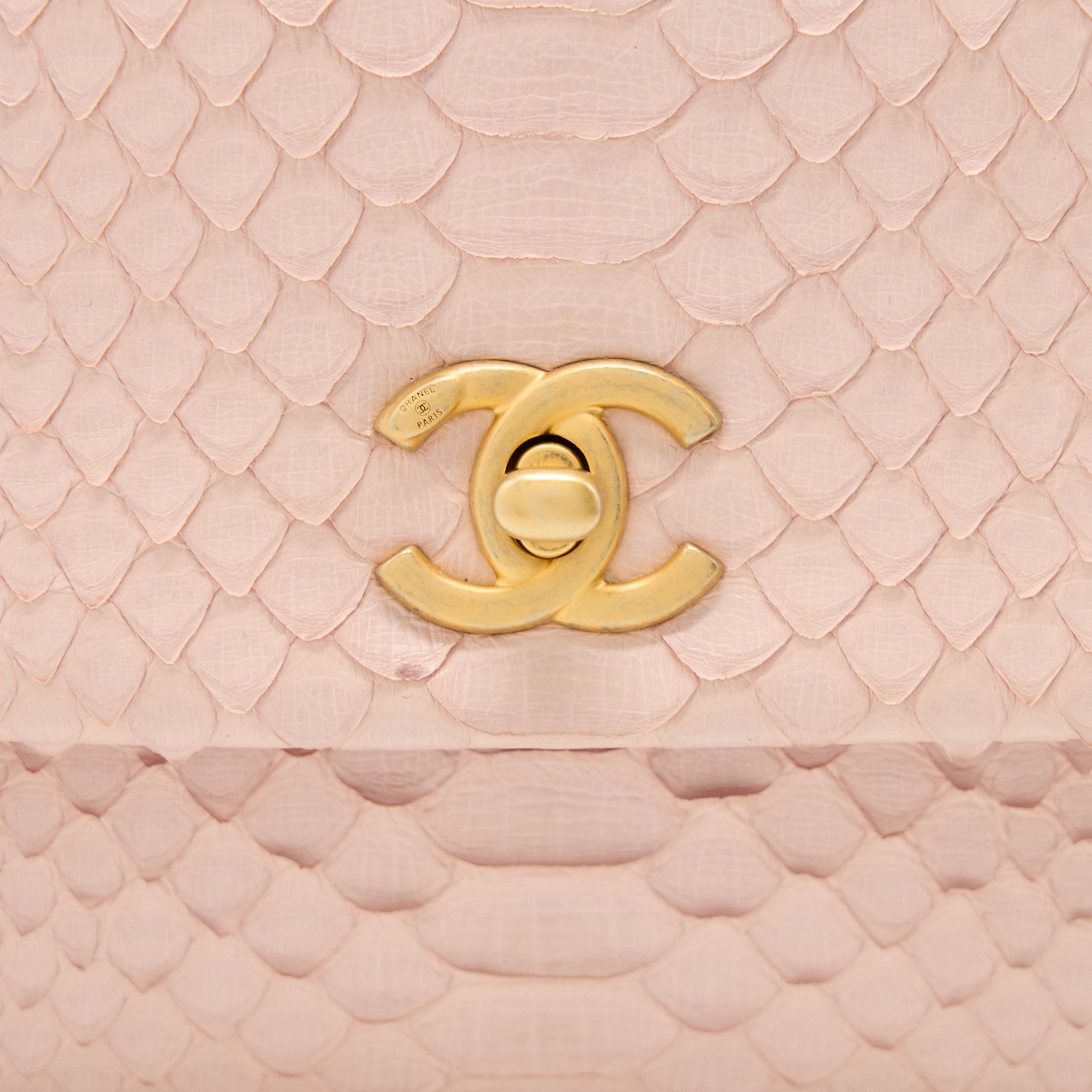 CHANEL SMALL COCO HANDLE PYTHON LEATHER LIGHT PINK BRUSHED GHW