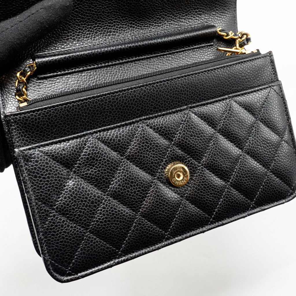 CHANEL CLASSIC WALLET ON CHAIN CAVIAR BLACK GHW (MICROCHIP)