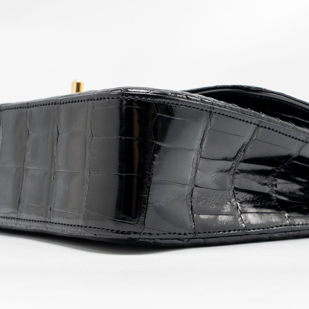 CHANEL MEDIUM CLASSIC DOUBLE FLAP BAG ALLIGATOR MISSISSIPPIENSIS BLACK GHW