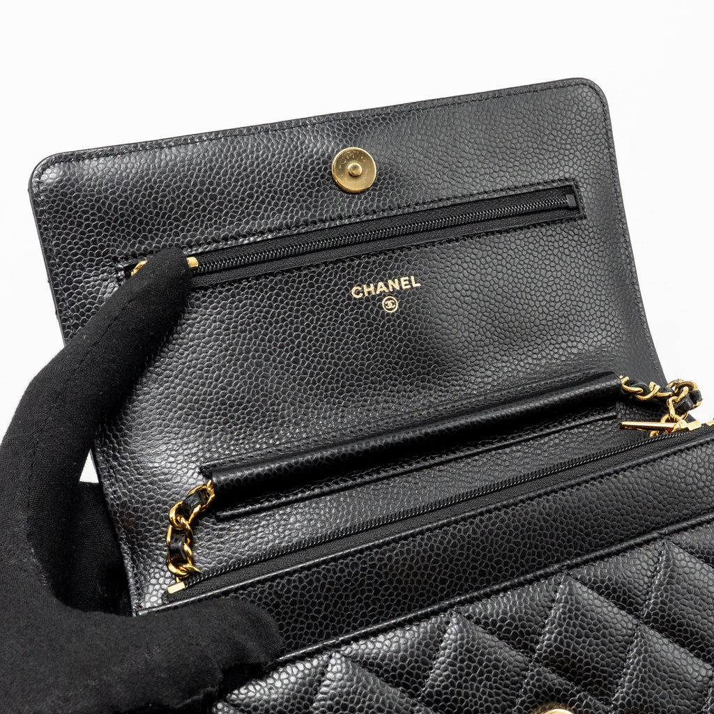 CHANEL CLASSIC WALLET ON CHAIN CAVIAR BLACK GHW (MICROCHIP)