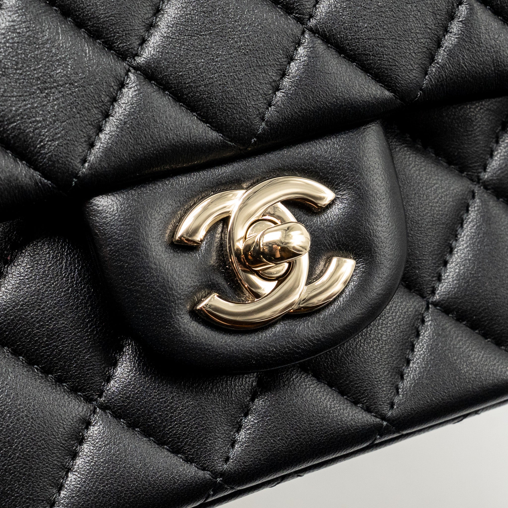 CHANEL TOP HANDLE MINI RECTANGULAR FLAP BAG LAMBSKIN BLACK LGHW (MICROCHIP)