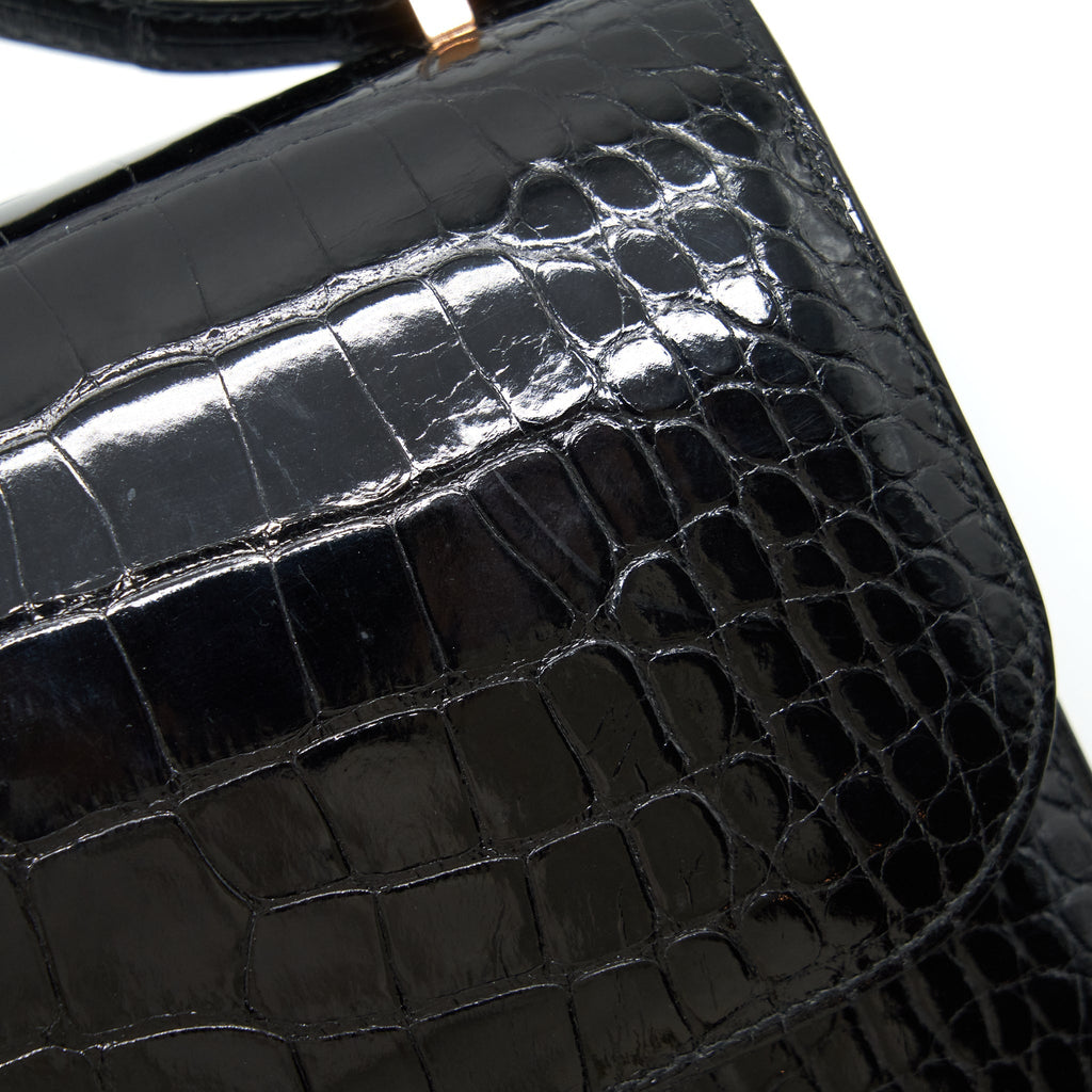 HERMES MINI CONSTANCE ALLIGATOR MISSISSIPPLENSIS BLACK RGHW
