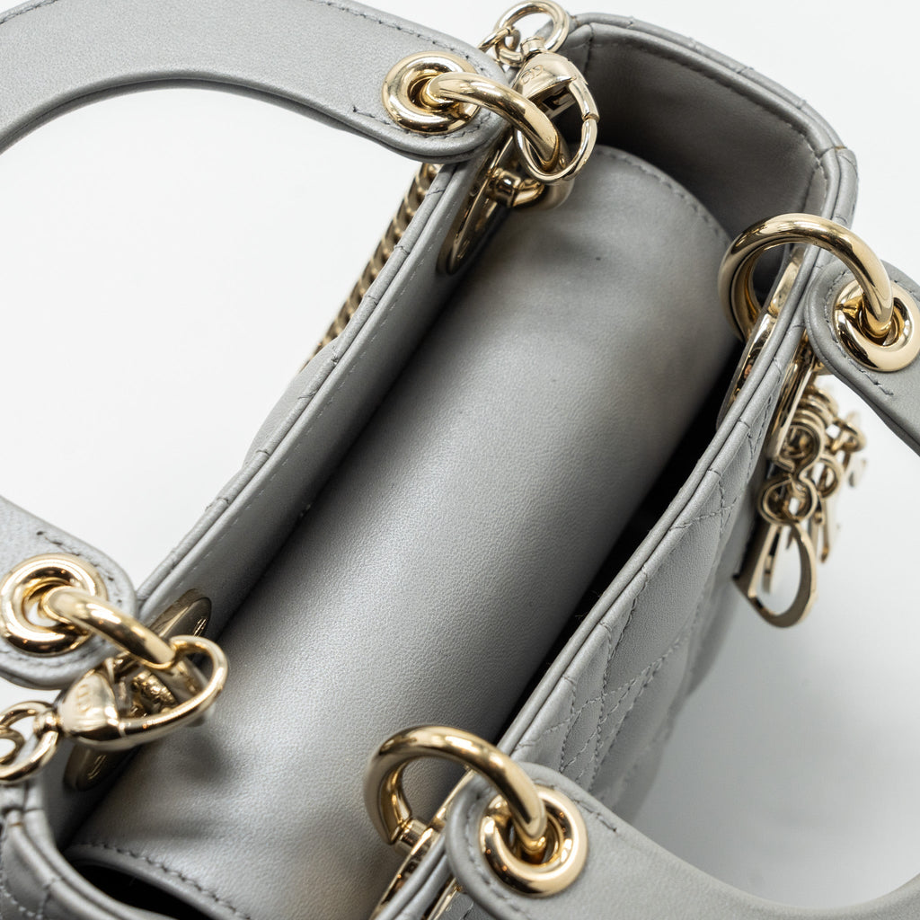 DIOR MINI LADY DIOR LAMBSKIN GREY LGHW