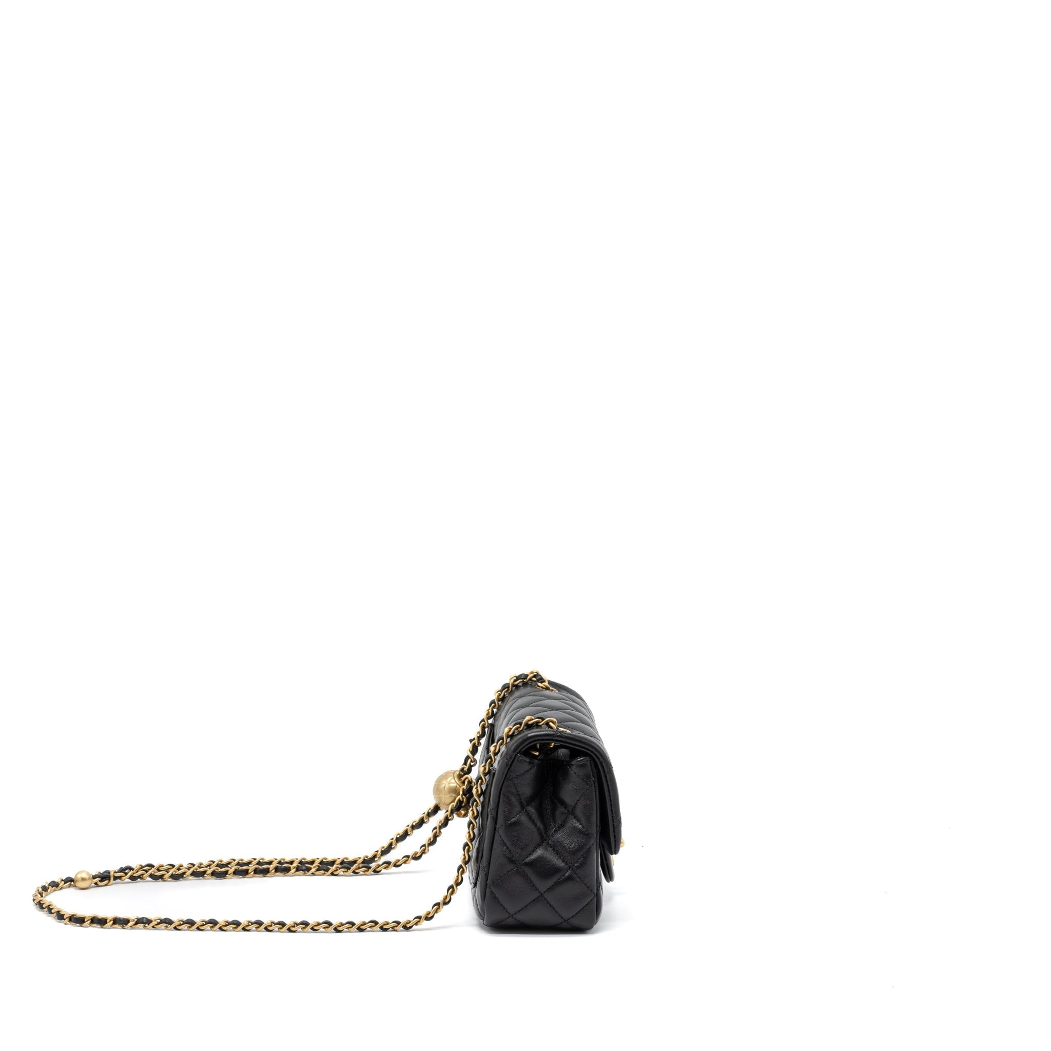 CHANEL PEARL CRUSH MINI SQUARE FLAP BAG LAMBSKIN BLACK BRUSHED GHW (MICROCHIP)
