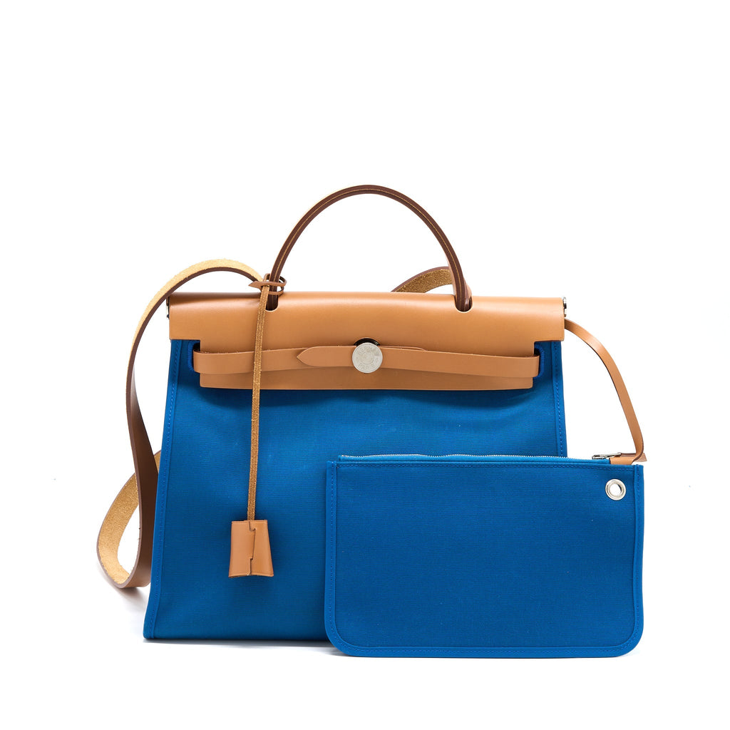HERMES HERBAG ZIP 31 BAG CANVAS BLUE SHW