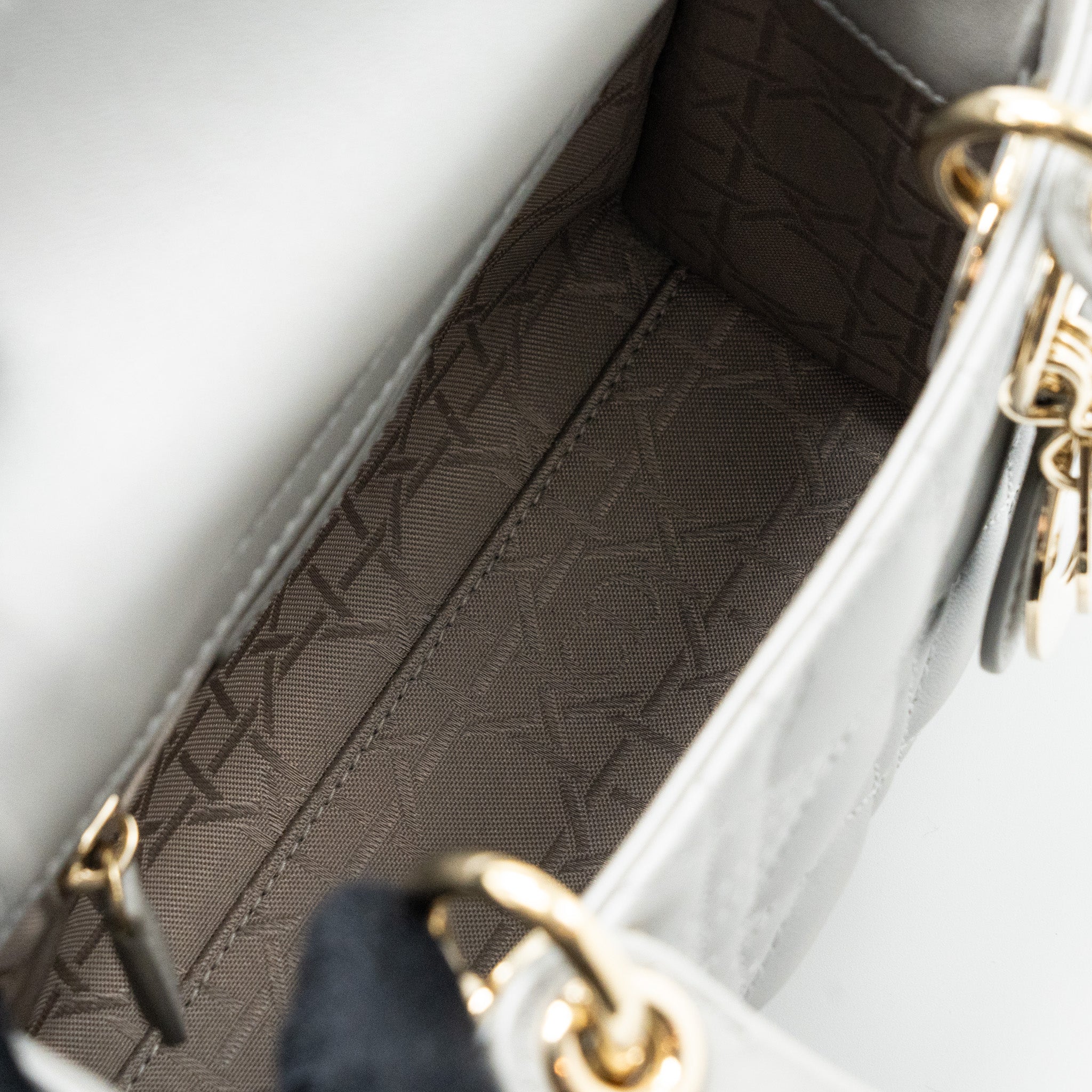 DIOR MINI LADY DIOR LAMBSKIN GREY LGHW