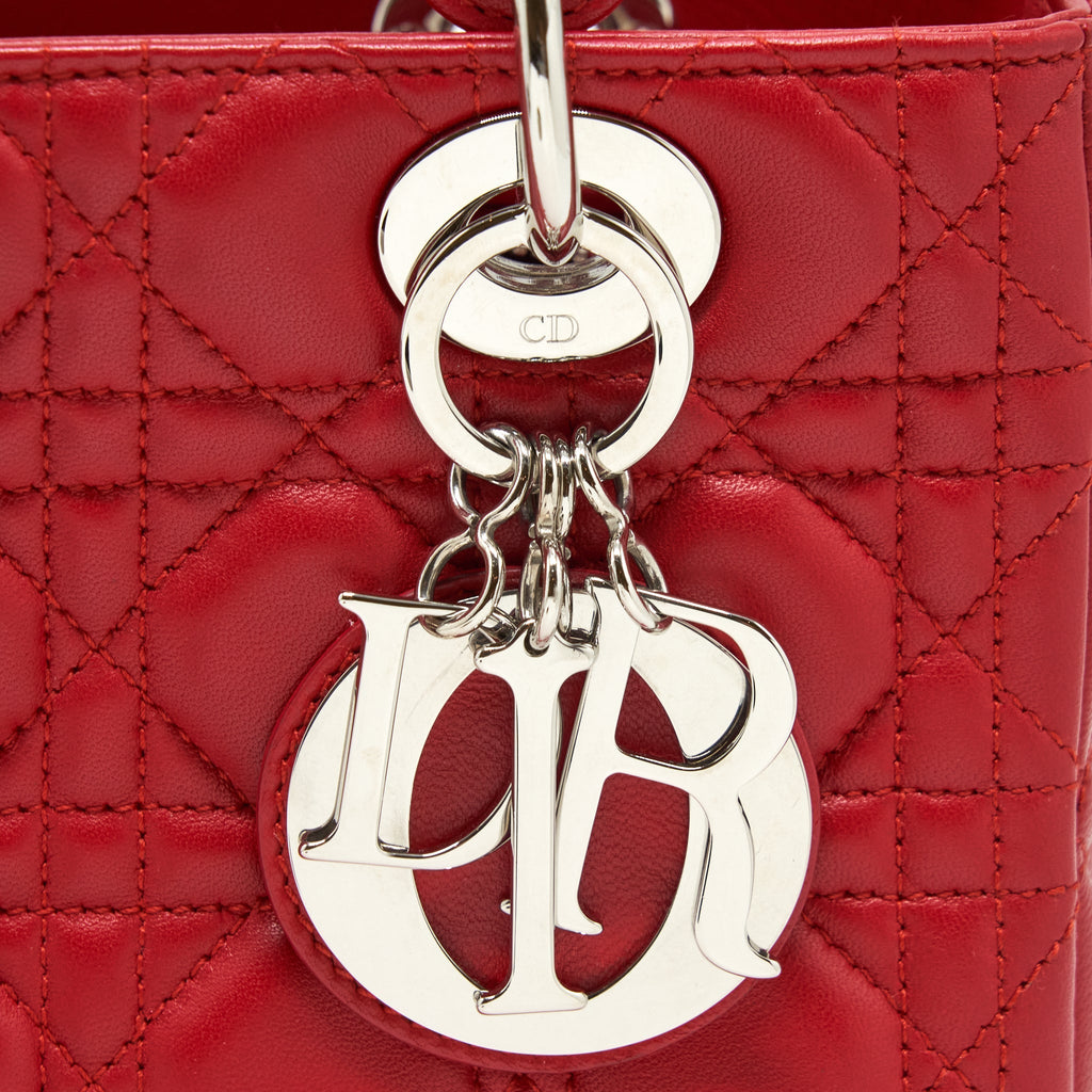 DIOR LADY DIOR BAG MEDIUM FUCHSIA LAMBSKIN RED SHW