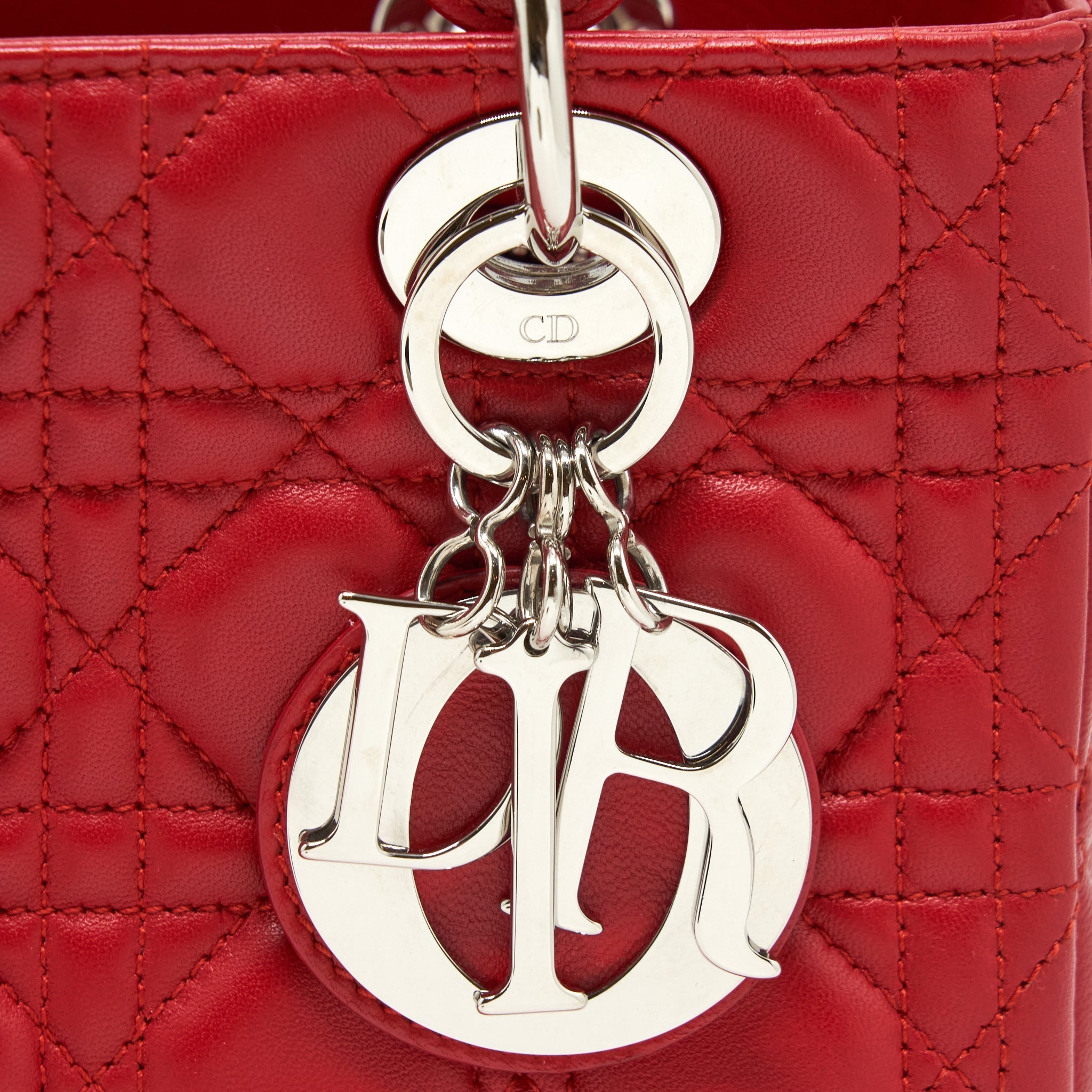 DIOR LADY DIOR BAG MEDIUM FUCHSIA LAMBSKIN RED SHW