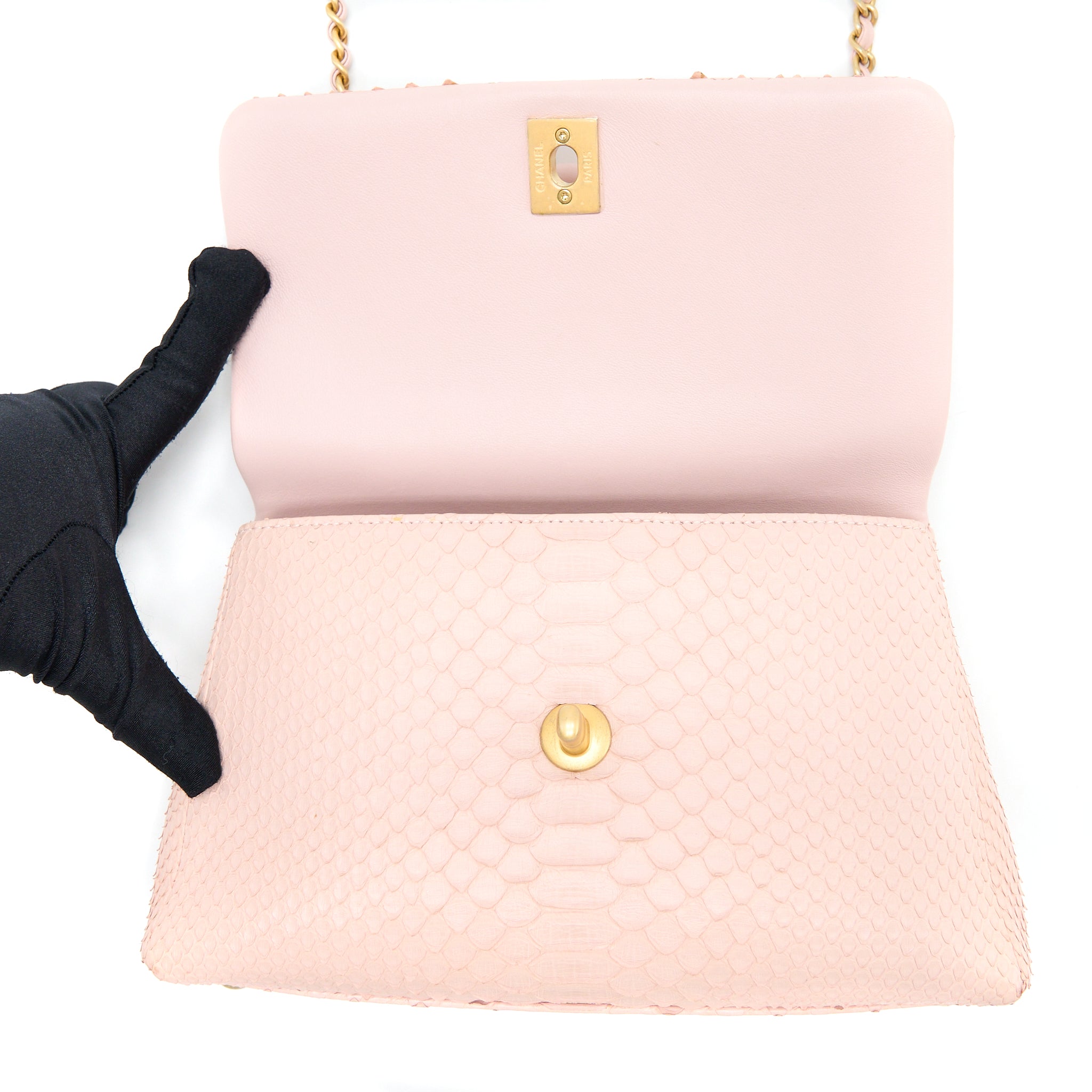 CHANEL SMALL COCO HANDLE PYTHON LEATHER LIGHT PINK BRUSHED GHW