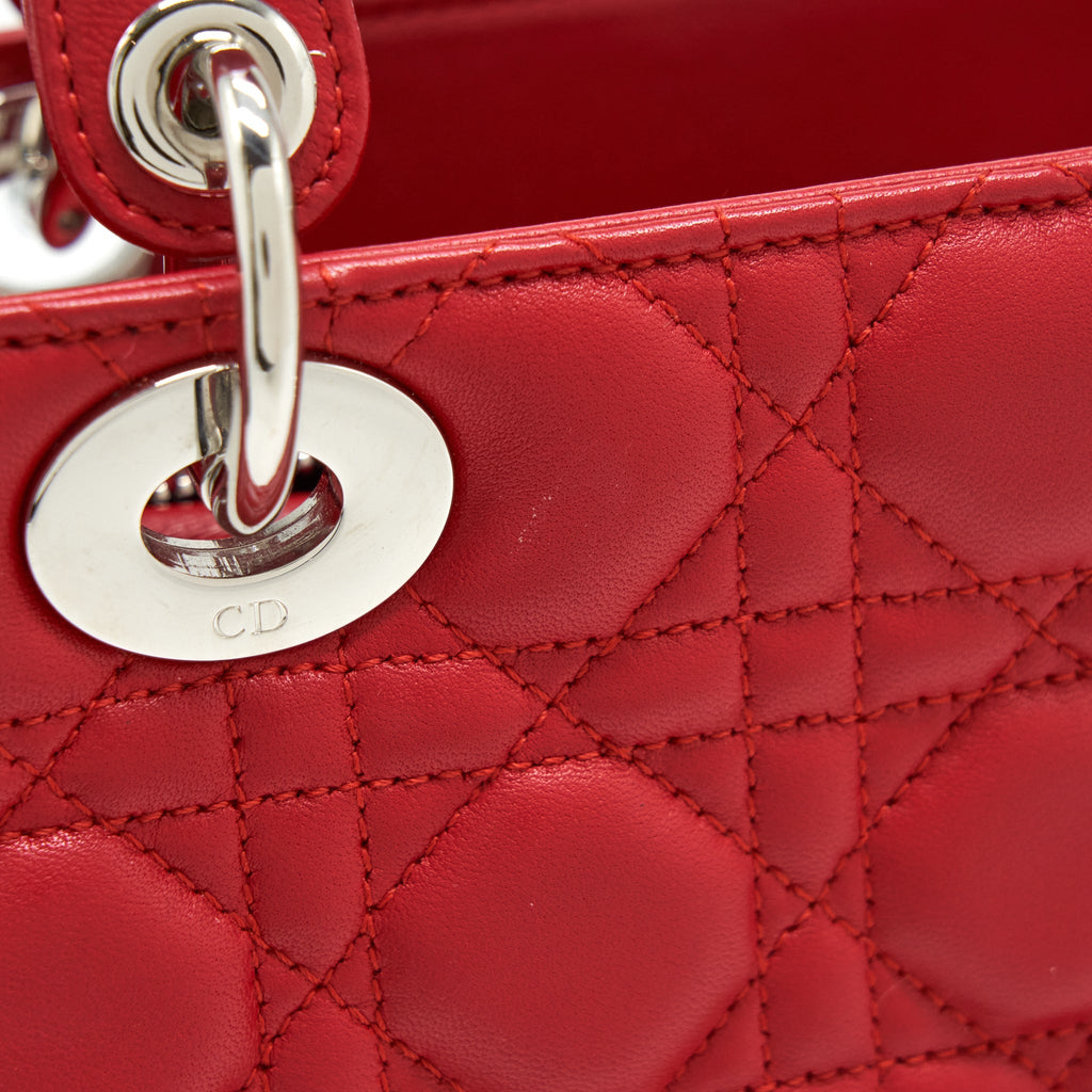 DIOR LADY DIOR BAG MEDIUM FUCHSIA LAMBSKIN RED SHW