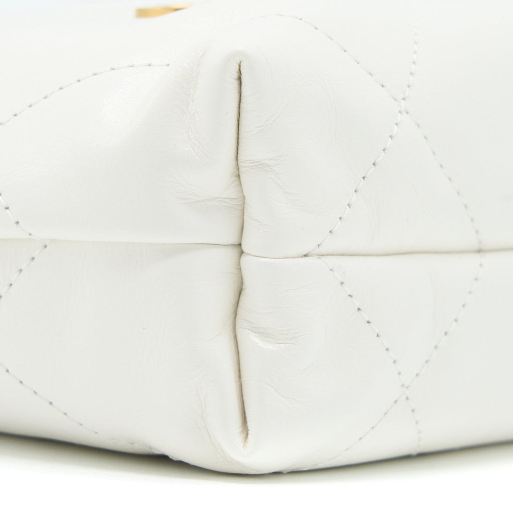 CHANEL 23S MINI 22 BAG SHINY CALFSKIN WHITE GHW (MICROCHIP)