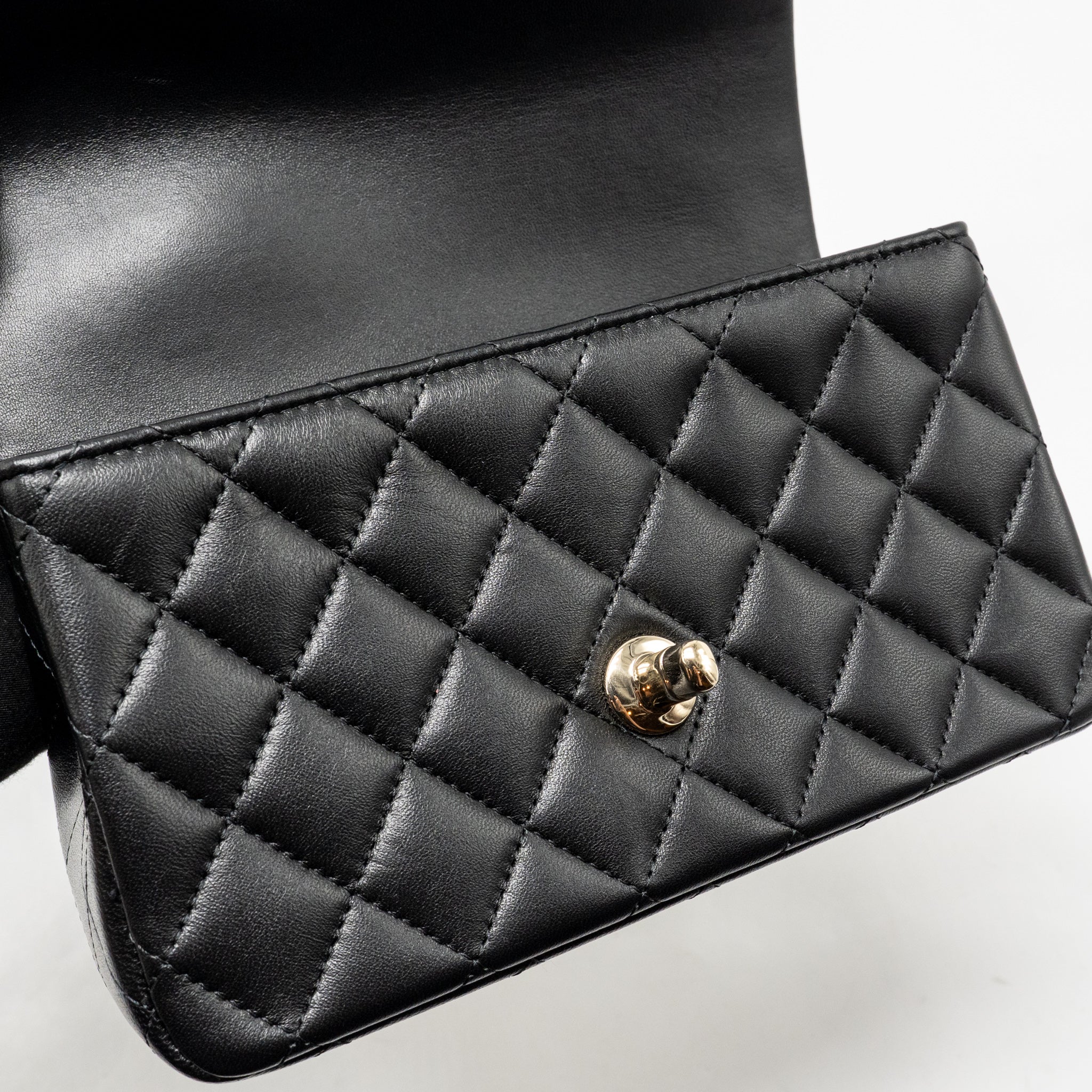 CHANEL TOP HANDLE MINI RECTANGULAR FLAP BAG LAMBSKIN BLACK LGHW (MICROCHIP)