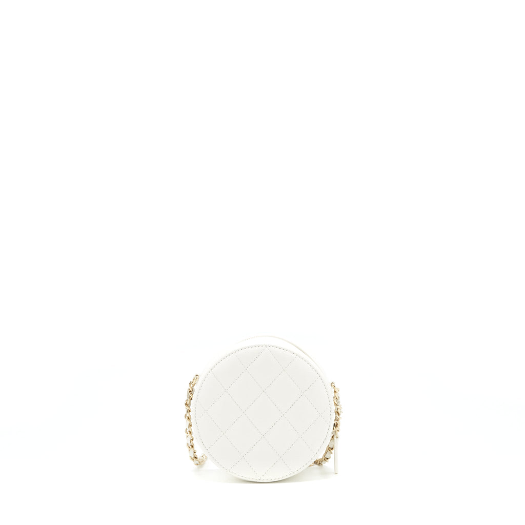 CHANEL ROUND MINI BAG CAVIAR WHITE LGHW